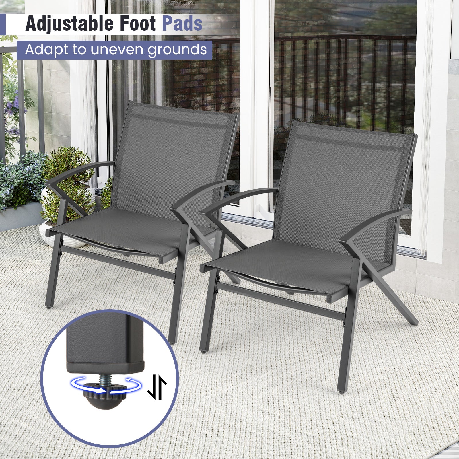 Patio Chairs Set of 2, Heavy Duty Metal Frame, Gray - Image 10
