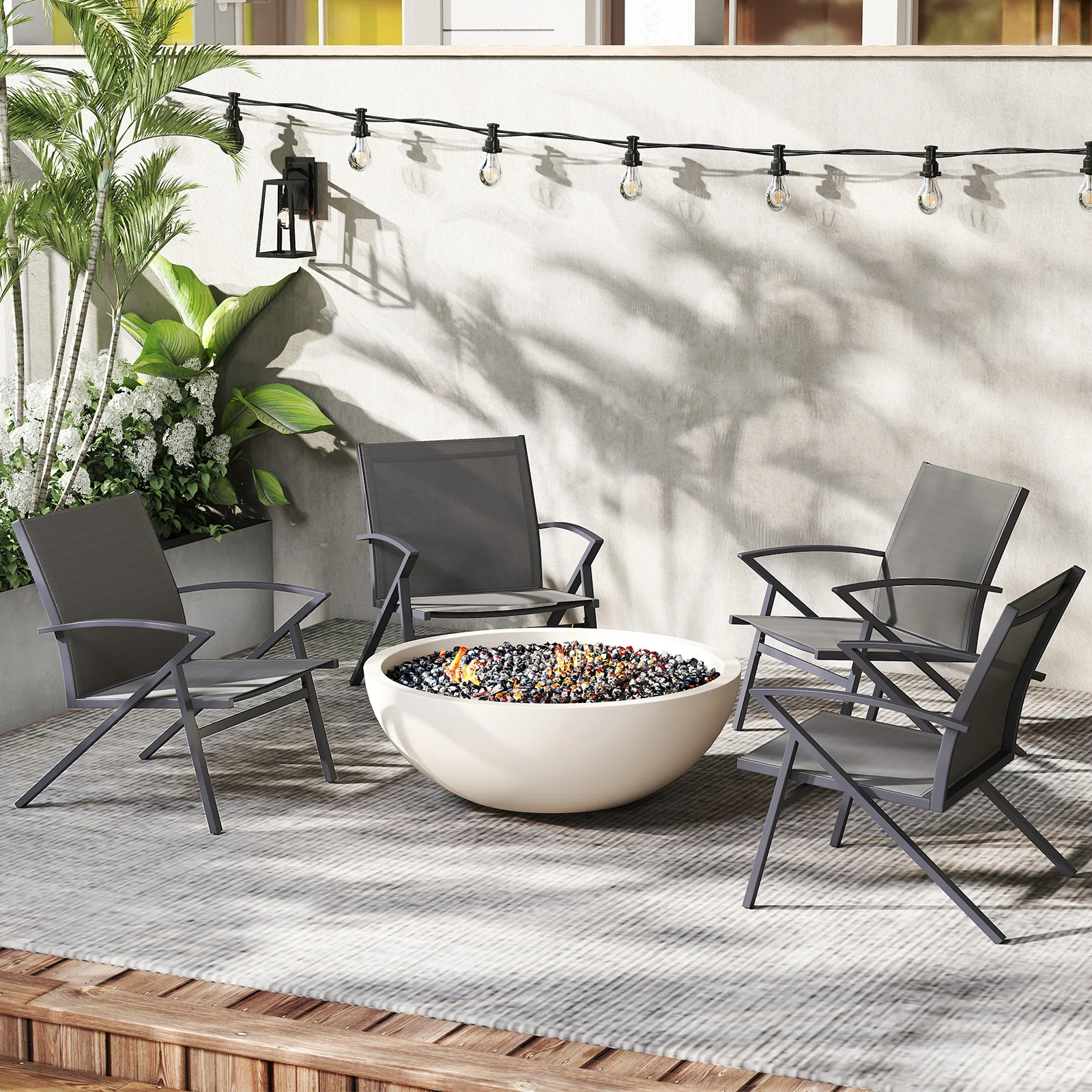 Patio Chairs Set of 2, Heavy Duty Metal Frame, Gray - Image 3