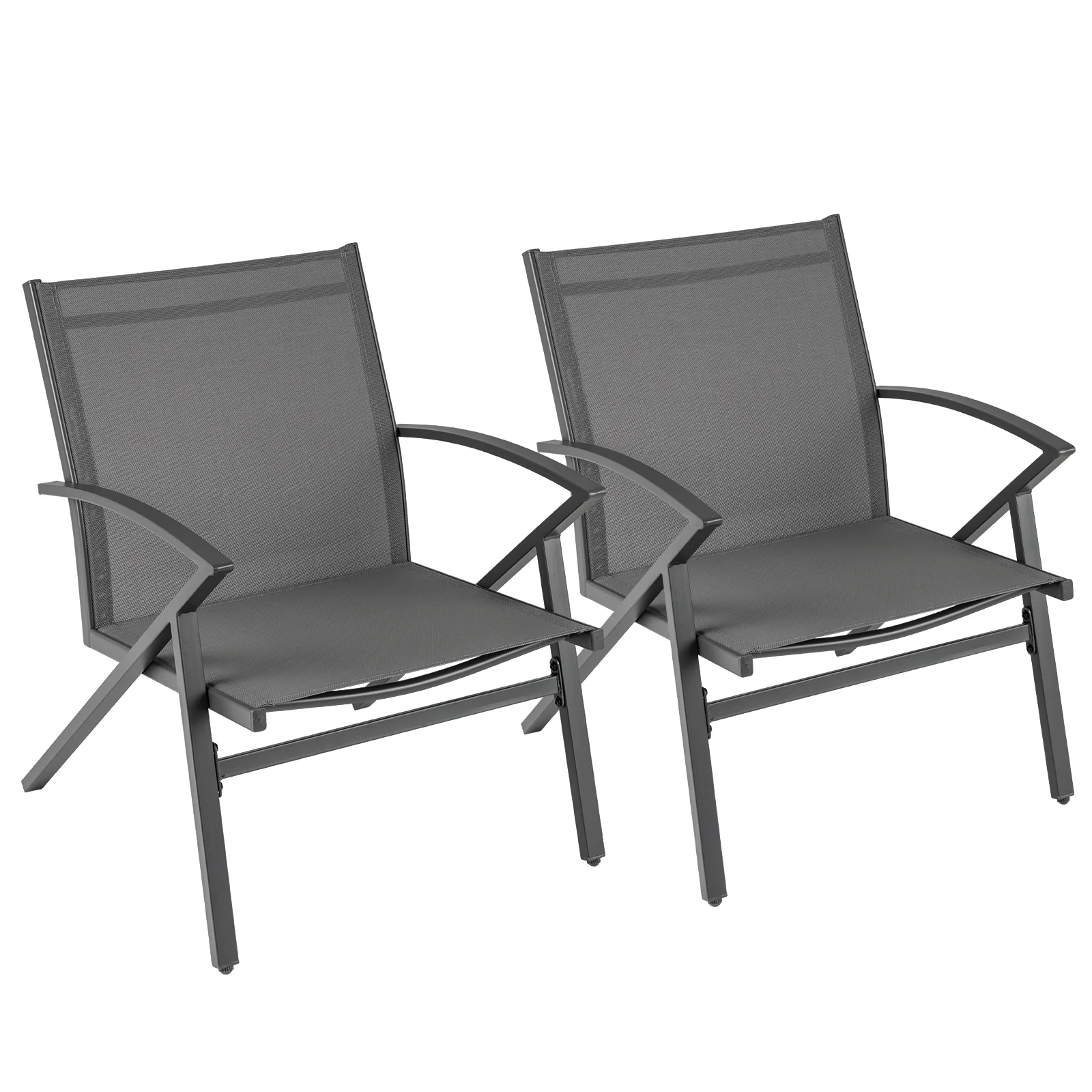 Patio Chairs Set of 2, Heavy Duty Metal Frame, Gray - Image 4