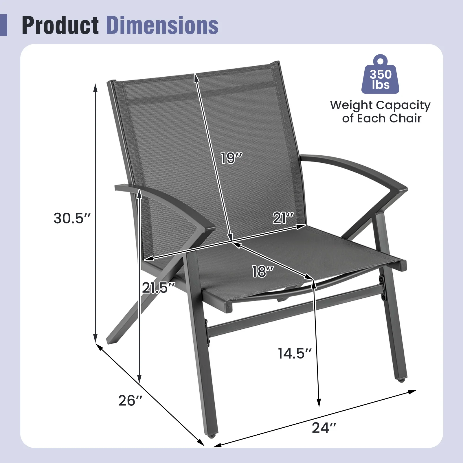 Patio Chairs Set of 2, Heavy Duty Metal Frame, Gray - Image 5