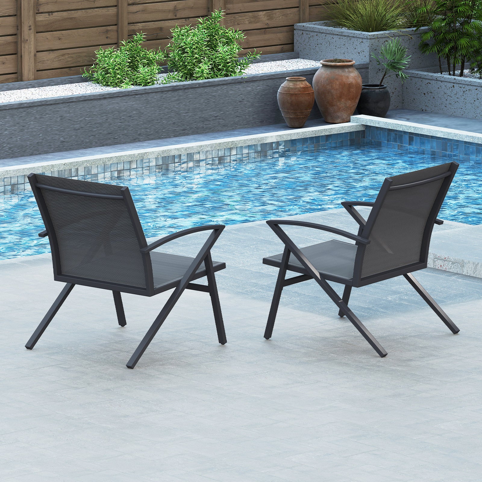 Patio Chairs Set of 2, Heavy Duty Metal Frame, Gray - Image 6