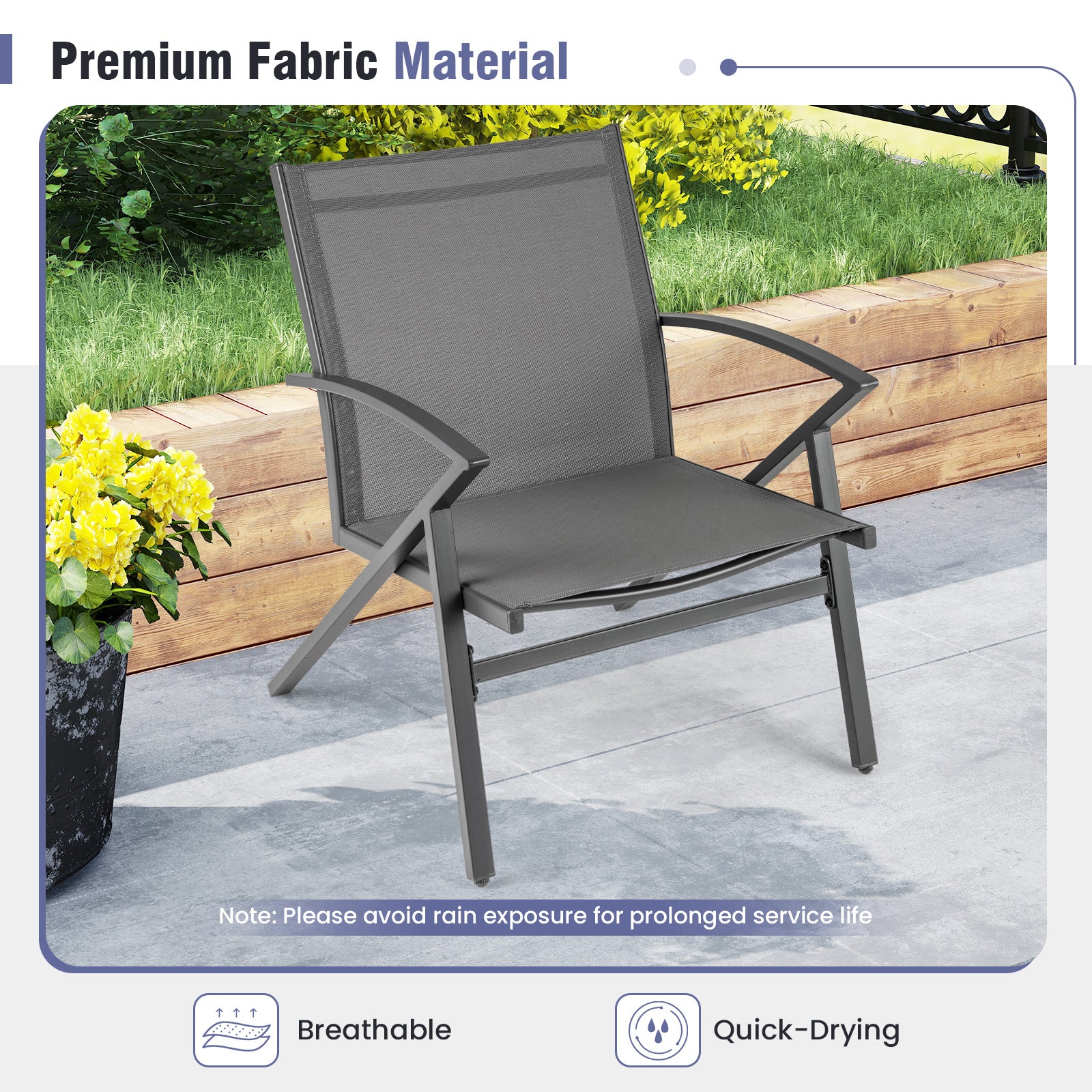 Patio Chairs Set of 2, Heavy Duty Metal Frame, Gray - Image 7