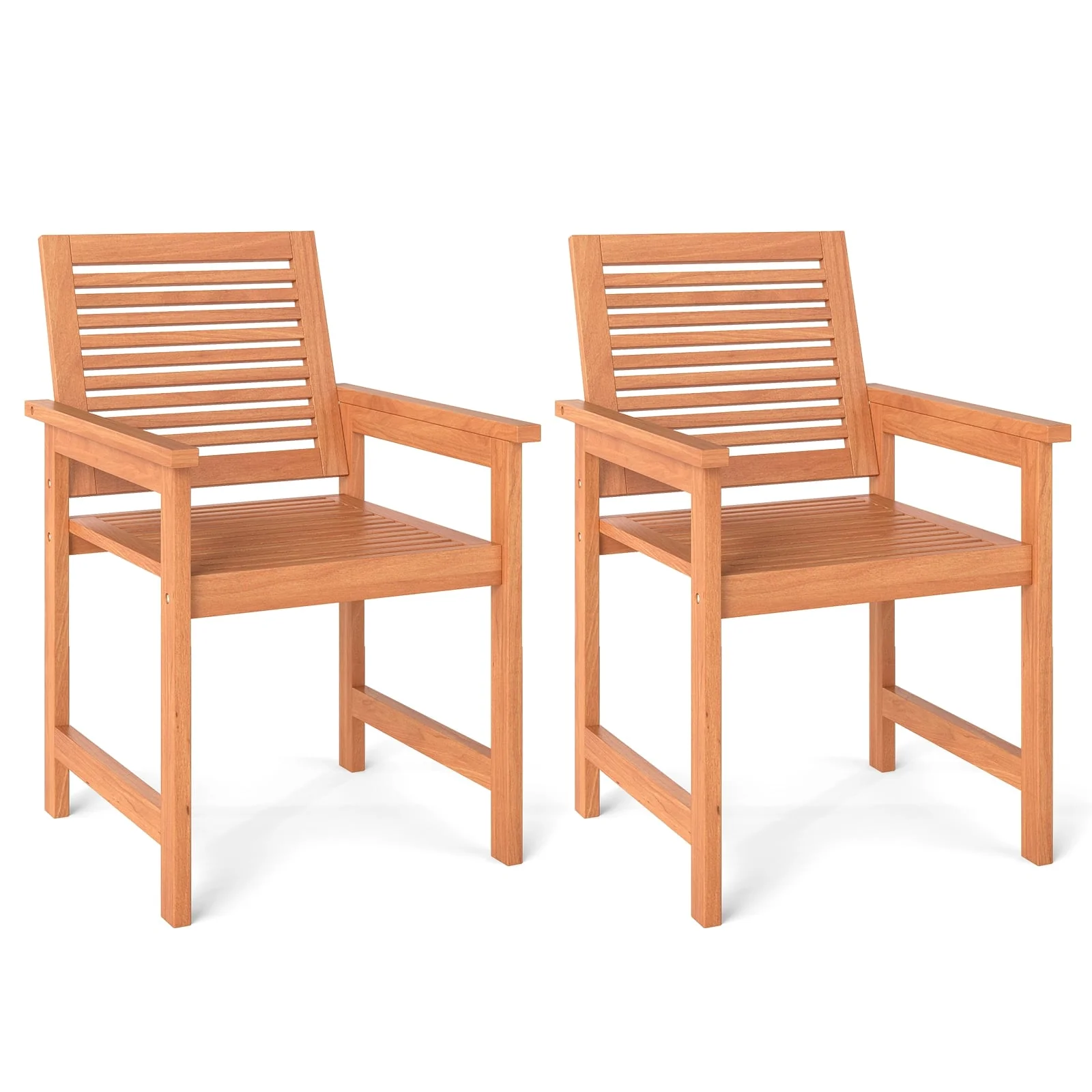 Patio Chairs Set of 2, Inclined Backrests, Slatted Seats, Natural