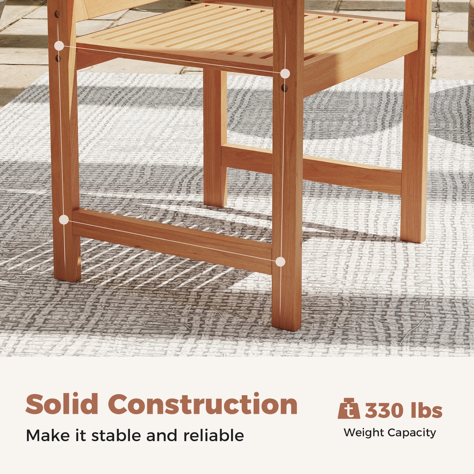 Patio Chairs Set of 2, Inclined Backrests, Slatted Seats, Natural - Image 8
