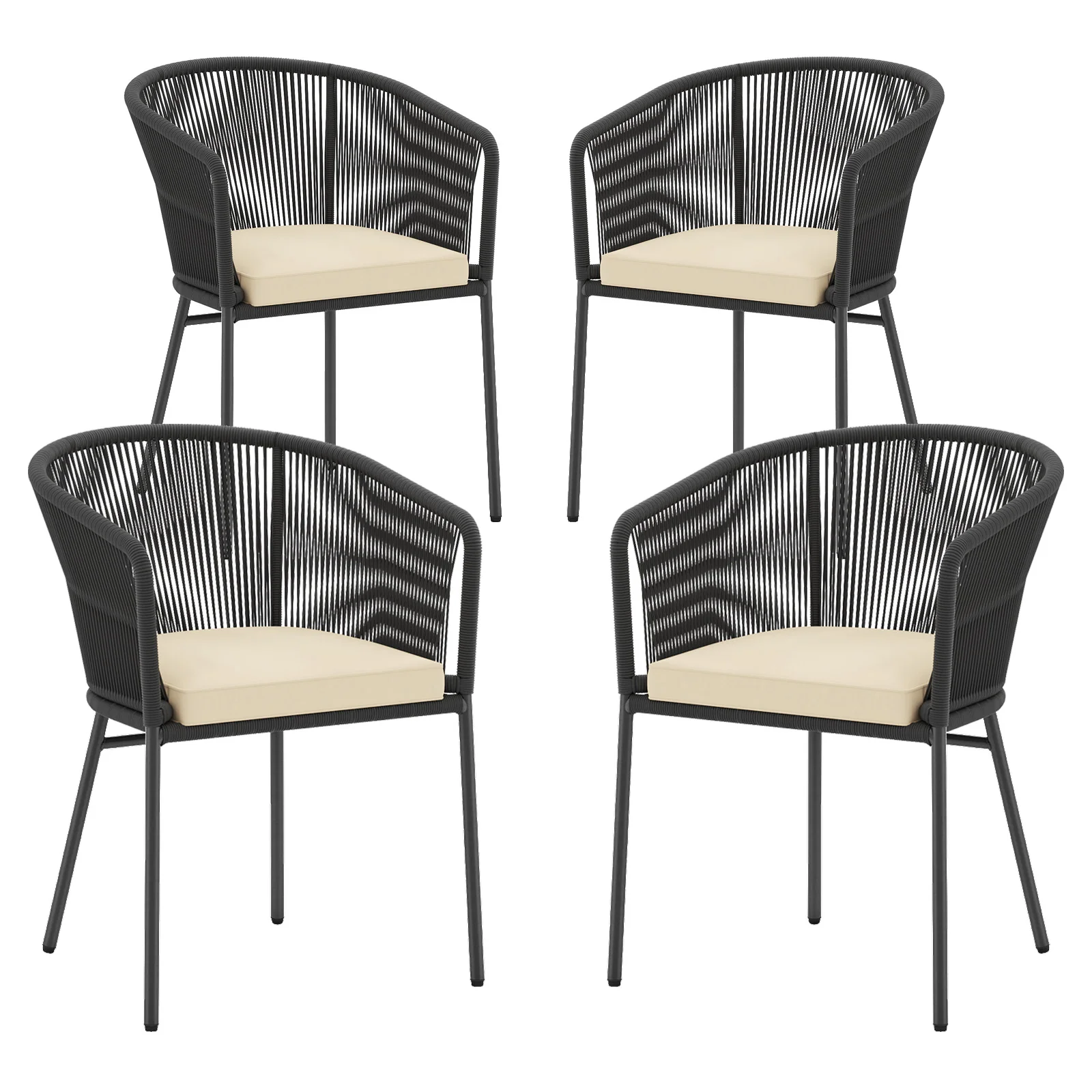 Patio Chairs Set of 4 with Seat Cushion and Curved Backrest for Patio, Black