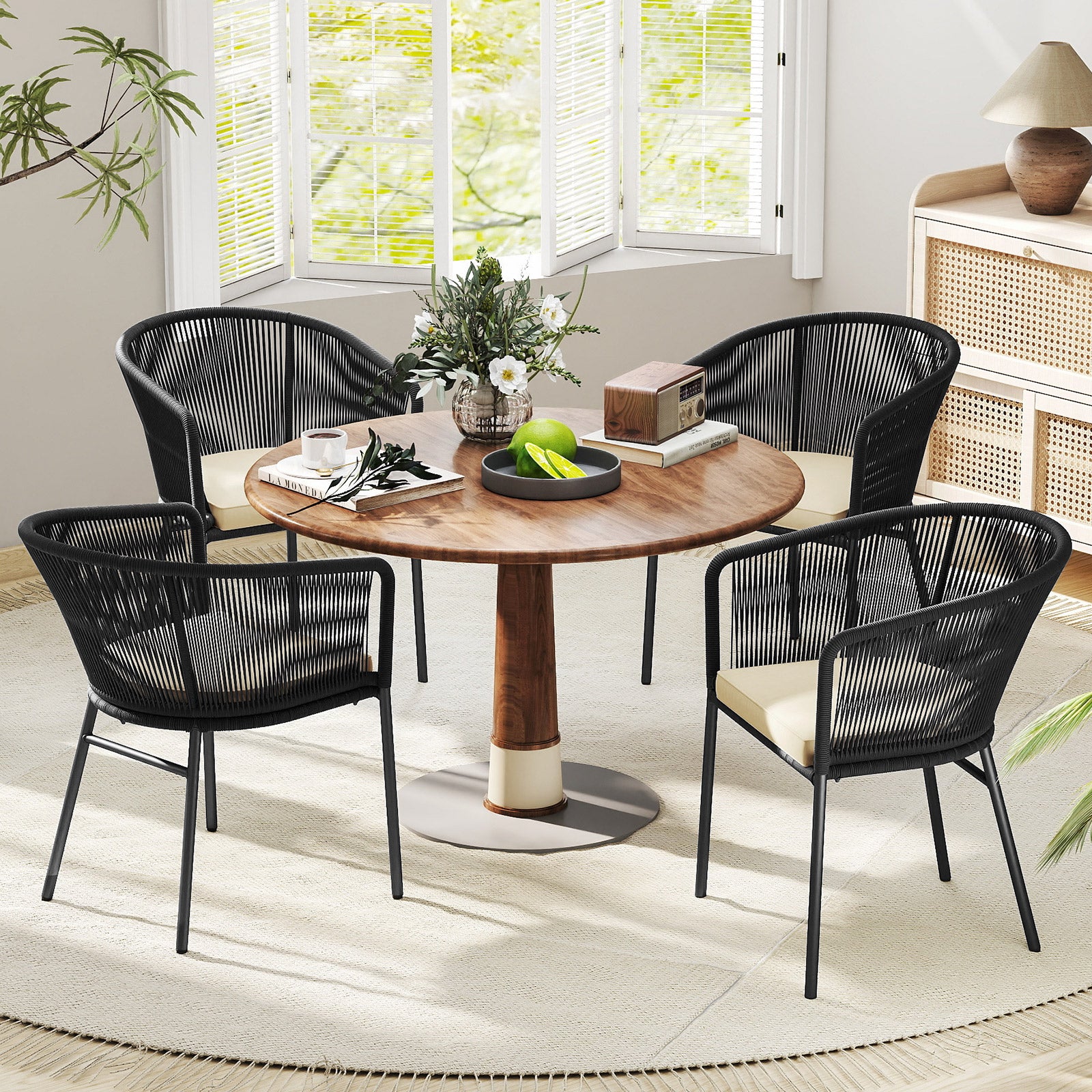 Patio Chairs Set of 4 with Seat Cushion and Curved Backrest for Patio, Black - Image 3