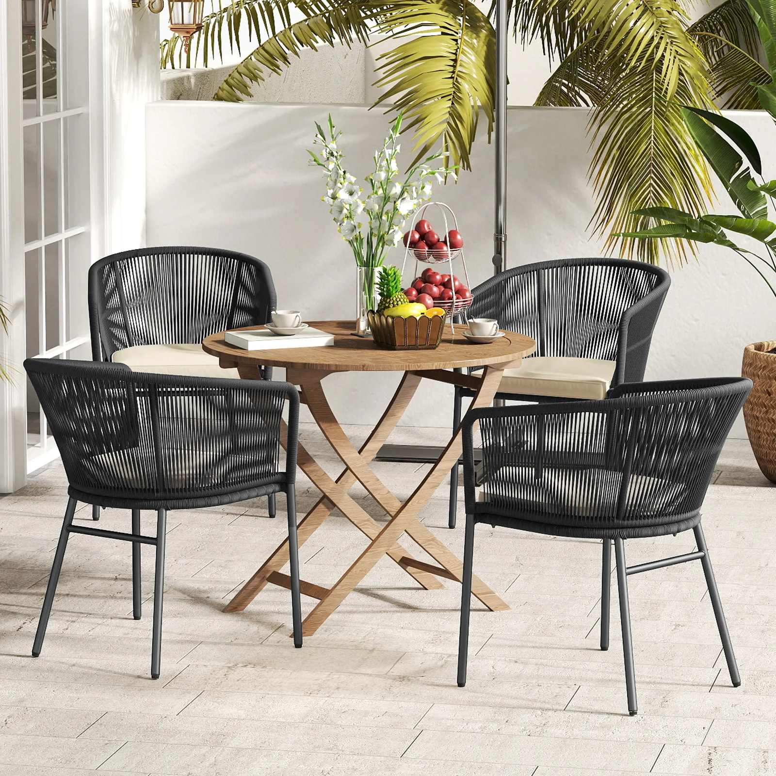 Patio Chairs Set of 4 with Seat Cushion and Curved Backrest for Patio, Black - Image 4