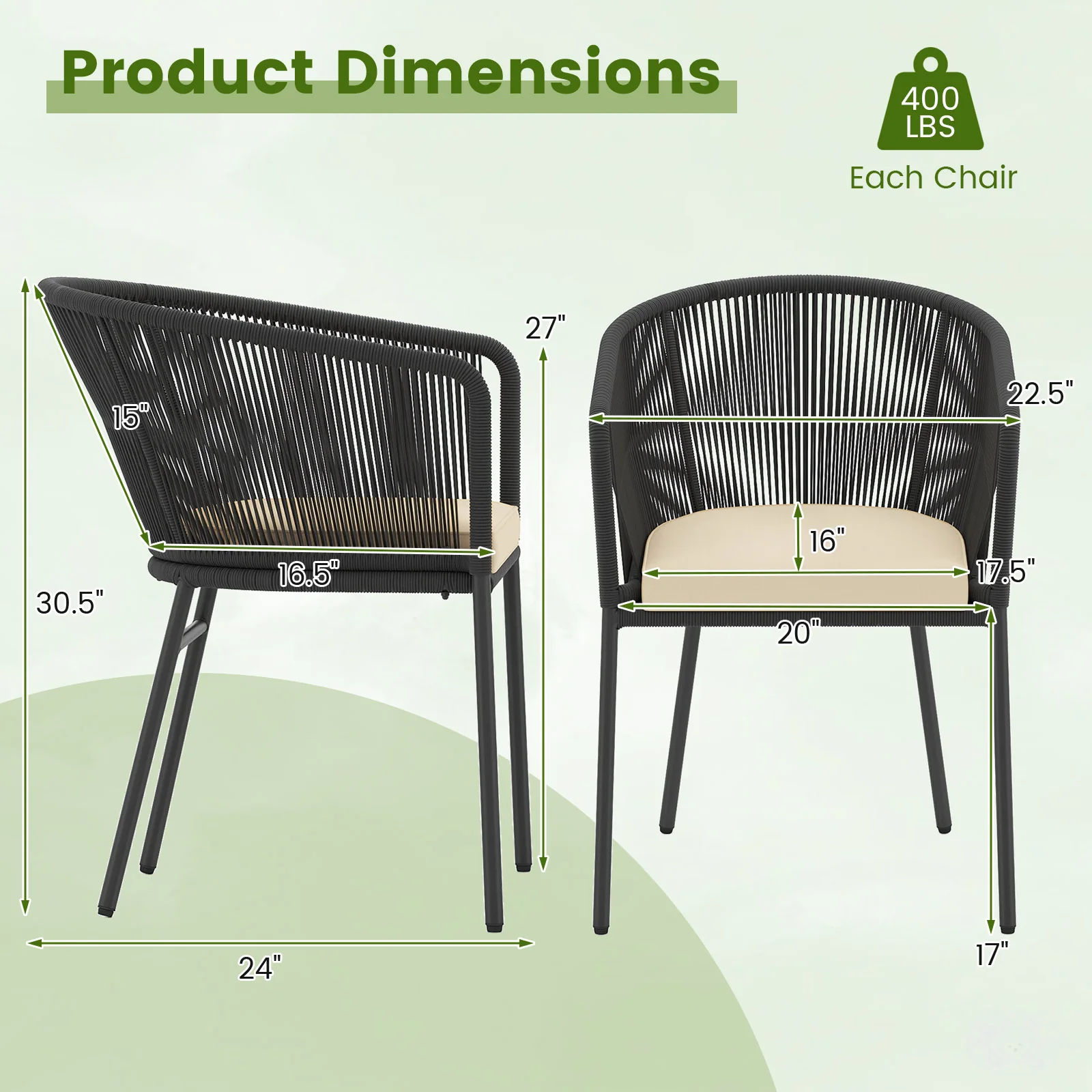 Patio Chairs Set of 4 with Seat Cushion and Curved Backrest for Patio, Black - Image 6