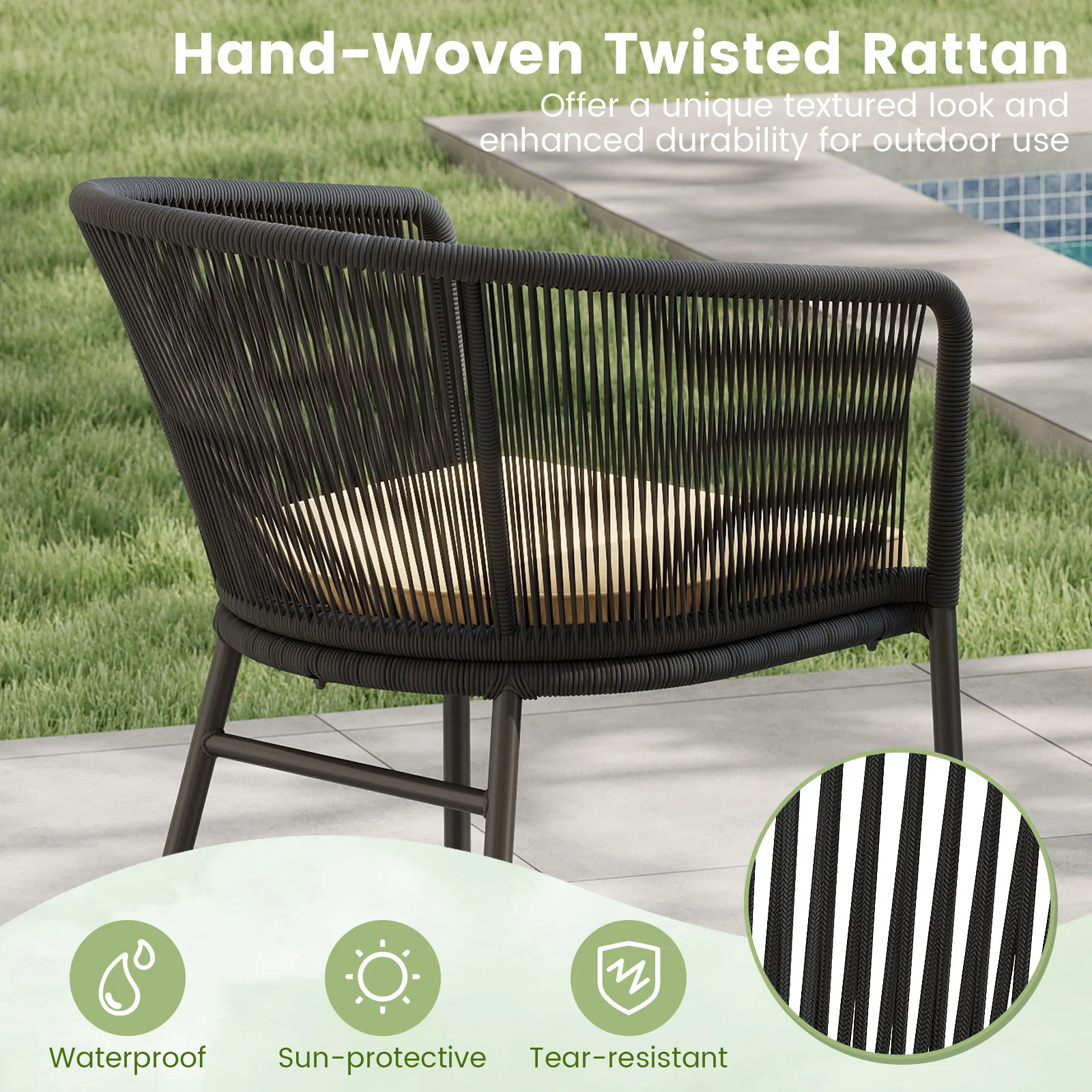 Patio Chairs Set of 4 with Seat Cushion and Curved Backrest for Patio, Black - Image 7