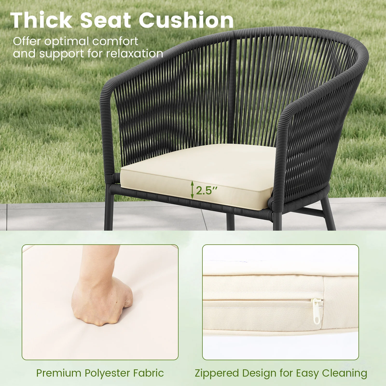 Patio Chairs Set of 4 with Seat Cushion and Curved Backrest for Patio, Black - Image 8