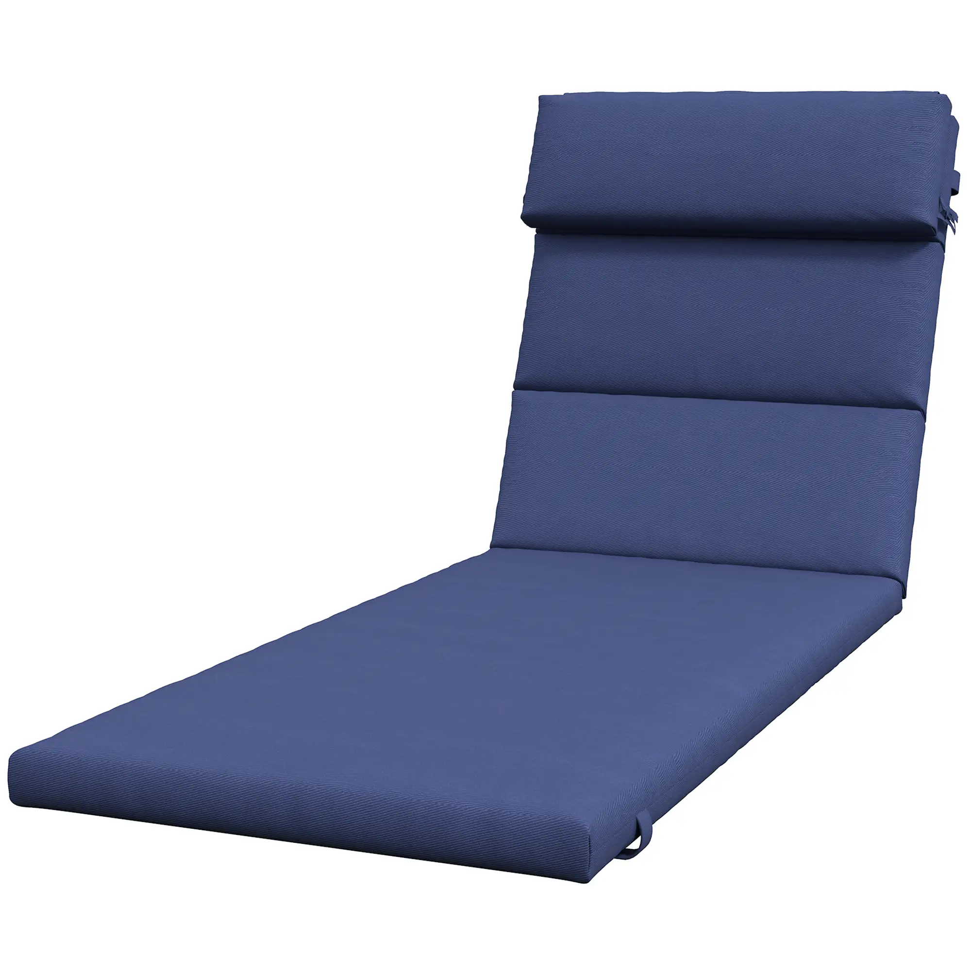Patio Chaise Lounge Chair Cushion, with Headrest and Ties, Dark Blue