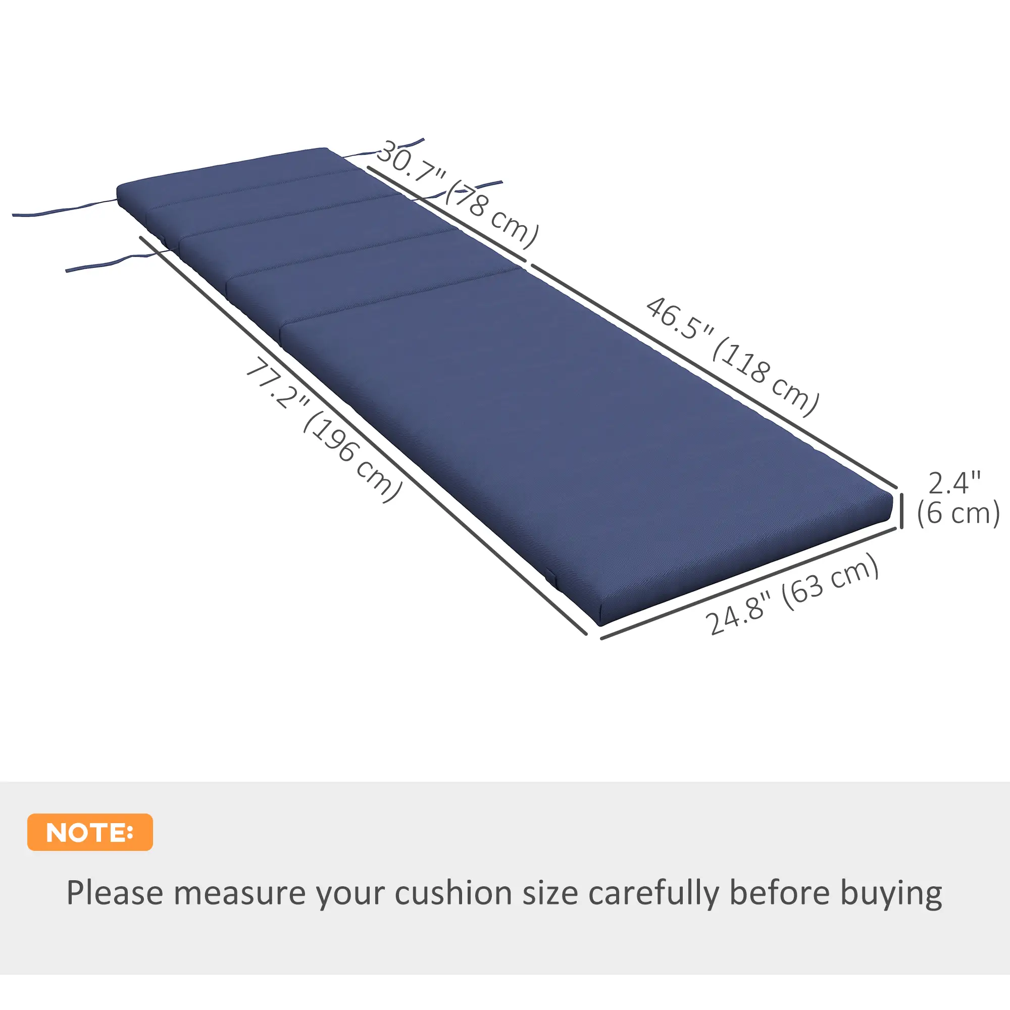 Patio Chaise Lounge Chair Cushion, with Headrest and Ties, Dark Blue - Image 3