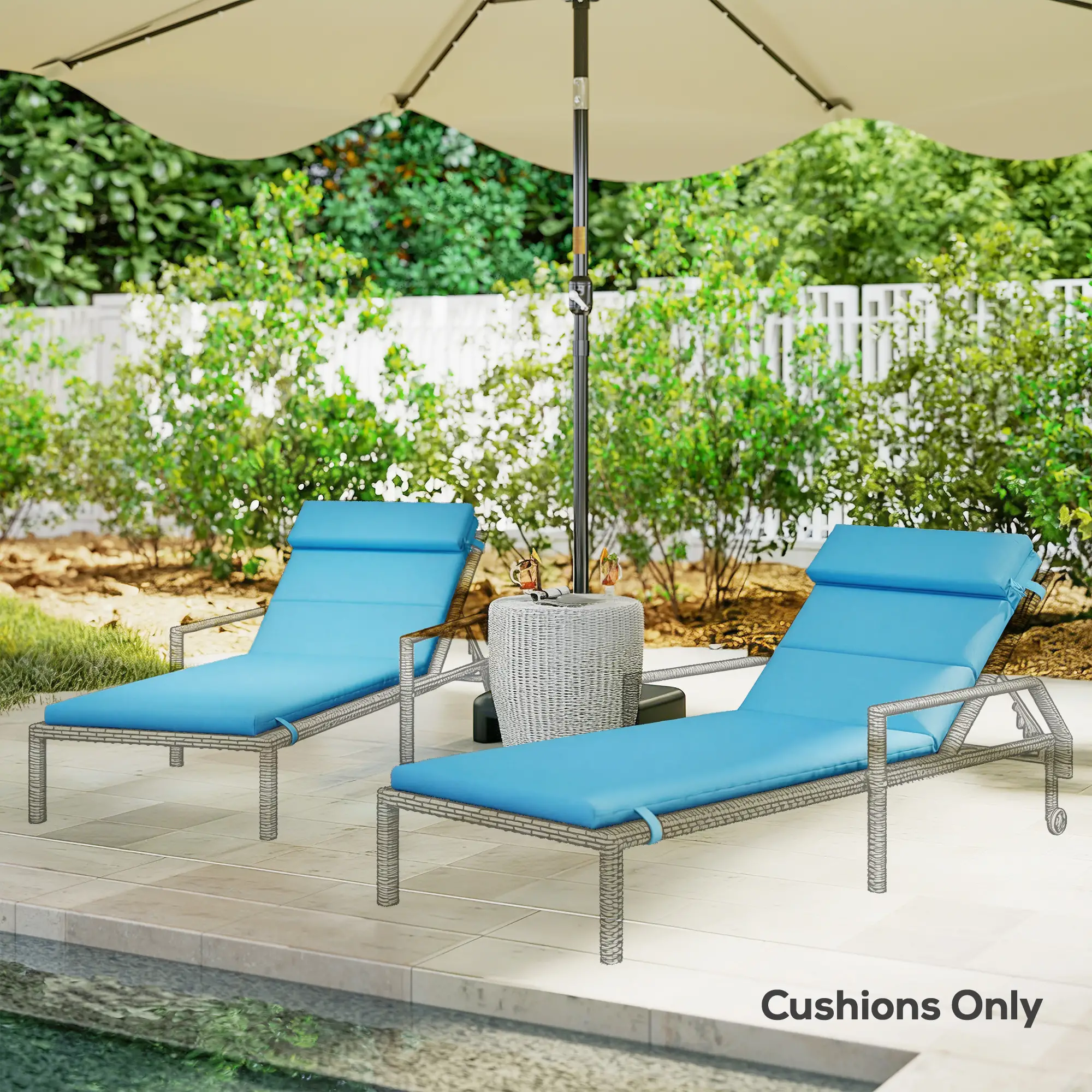 Patio Chaise Lounge Chair Cushions, Set of 2, Turquoise - Image 10