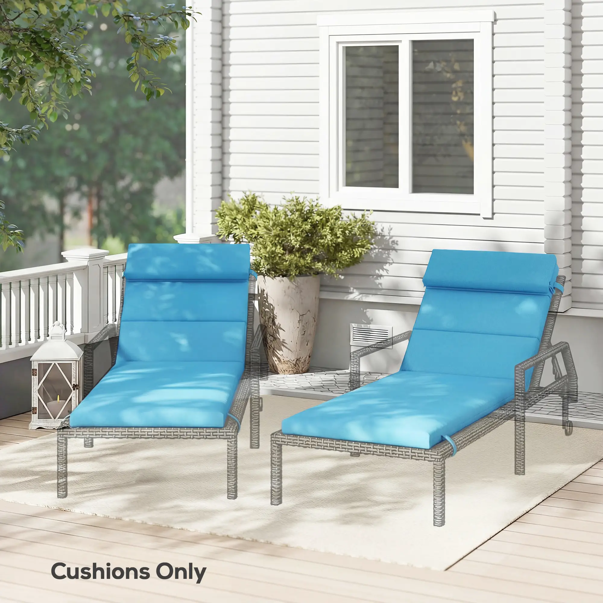 Patio Chaise Lounge Chair Cushions, Set of 2, Turquoise - Image 9