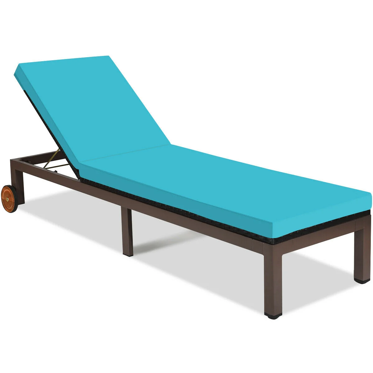 Patio Chaise Lounge Chair, Outdoor Rattan Recliner, Turquoise - Image 4