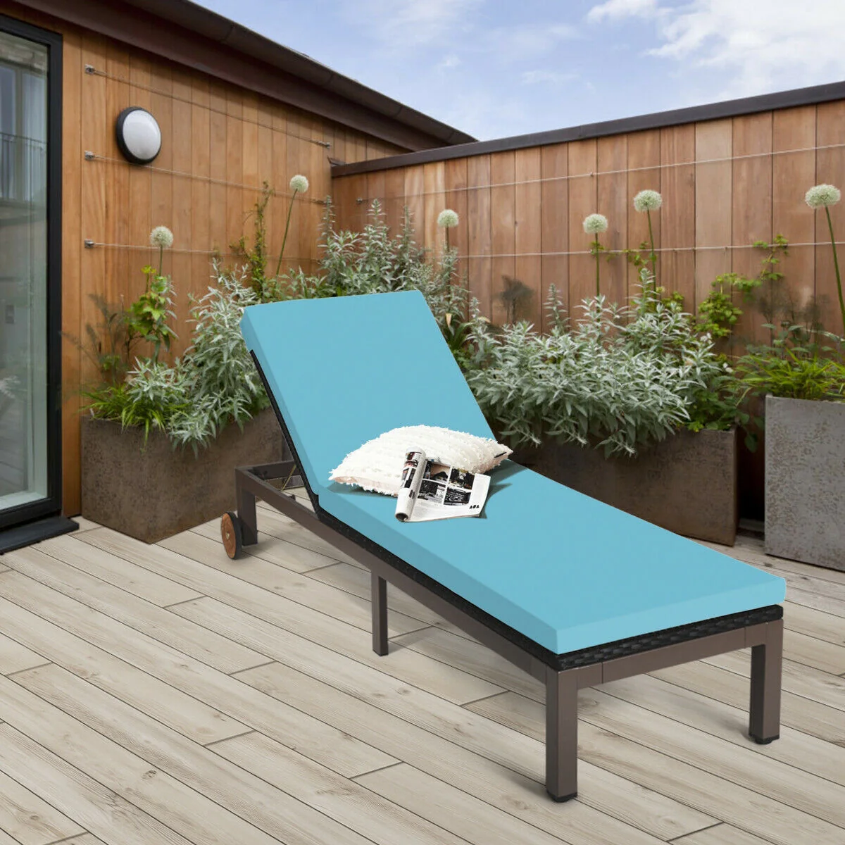 Patio Chaise Lounge Chair, Outdoor Rattan Recliner, Turquoise - Image 7