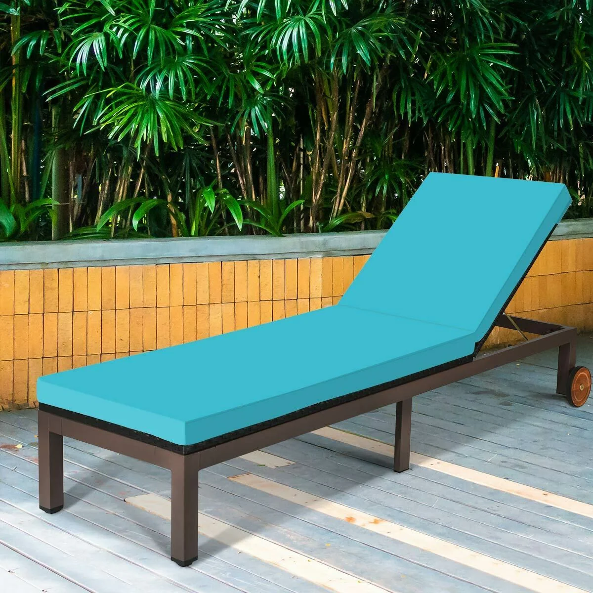 Patio Chaise Lounge Chair, Outdoor Rattan Recliner, Turquoise - Image 8