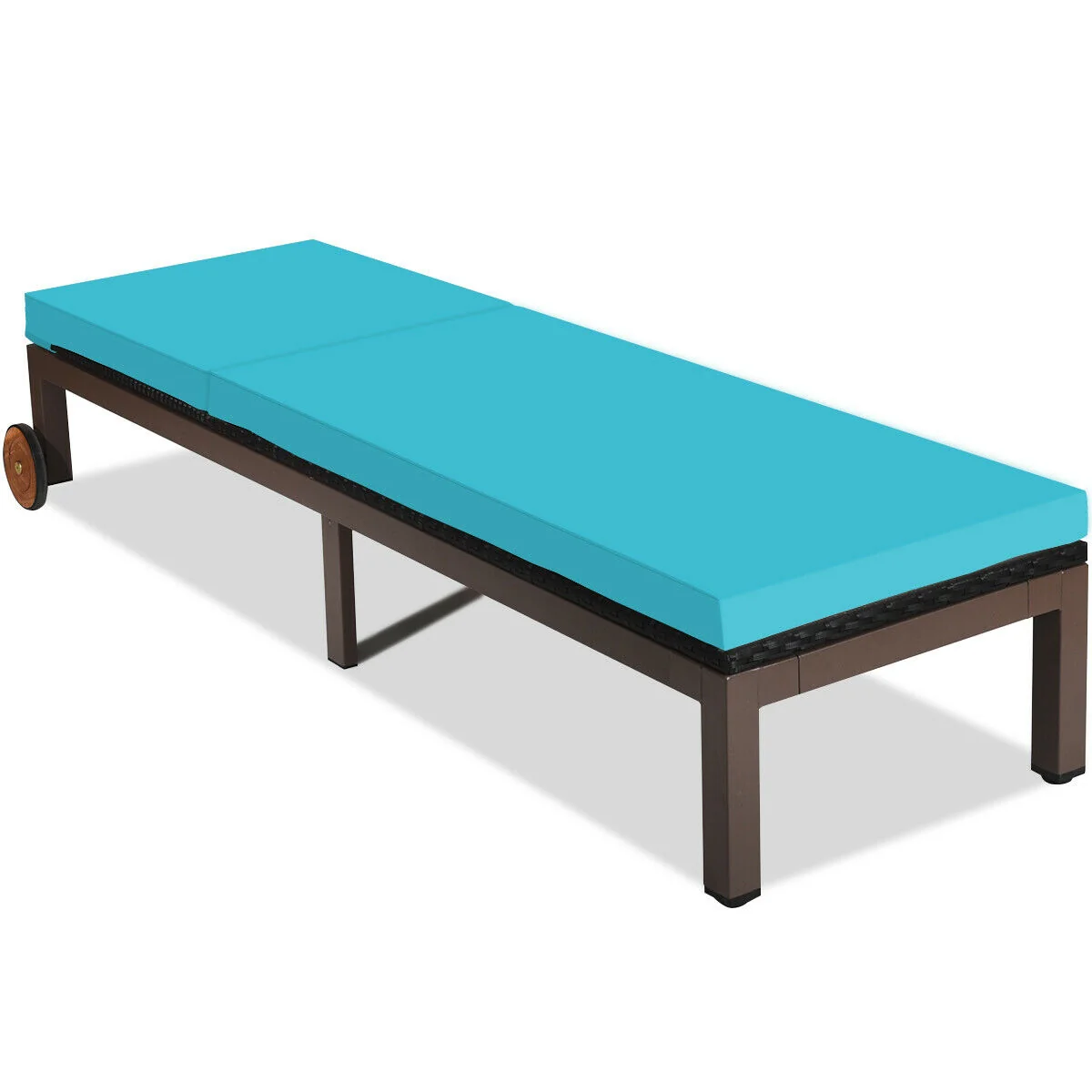 Patio Chaise Lounge Chair, Outdoor Rattan Recliner, Turquoise - Image 9