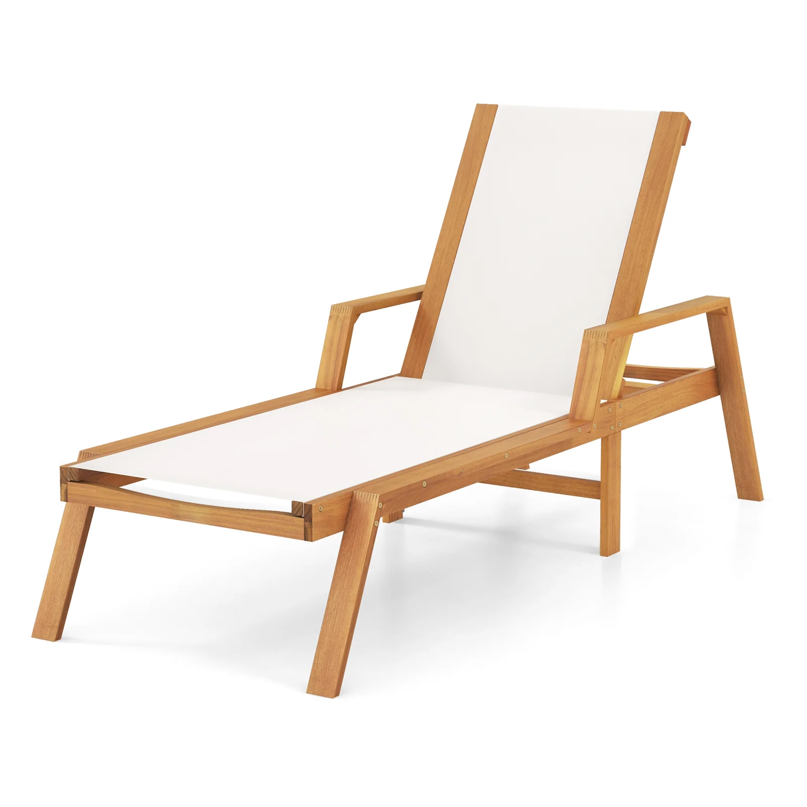 Patio Chaise Lounge Chair With Armrests, White - Image 4