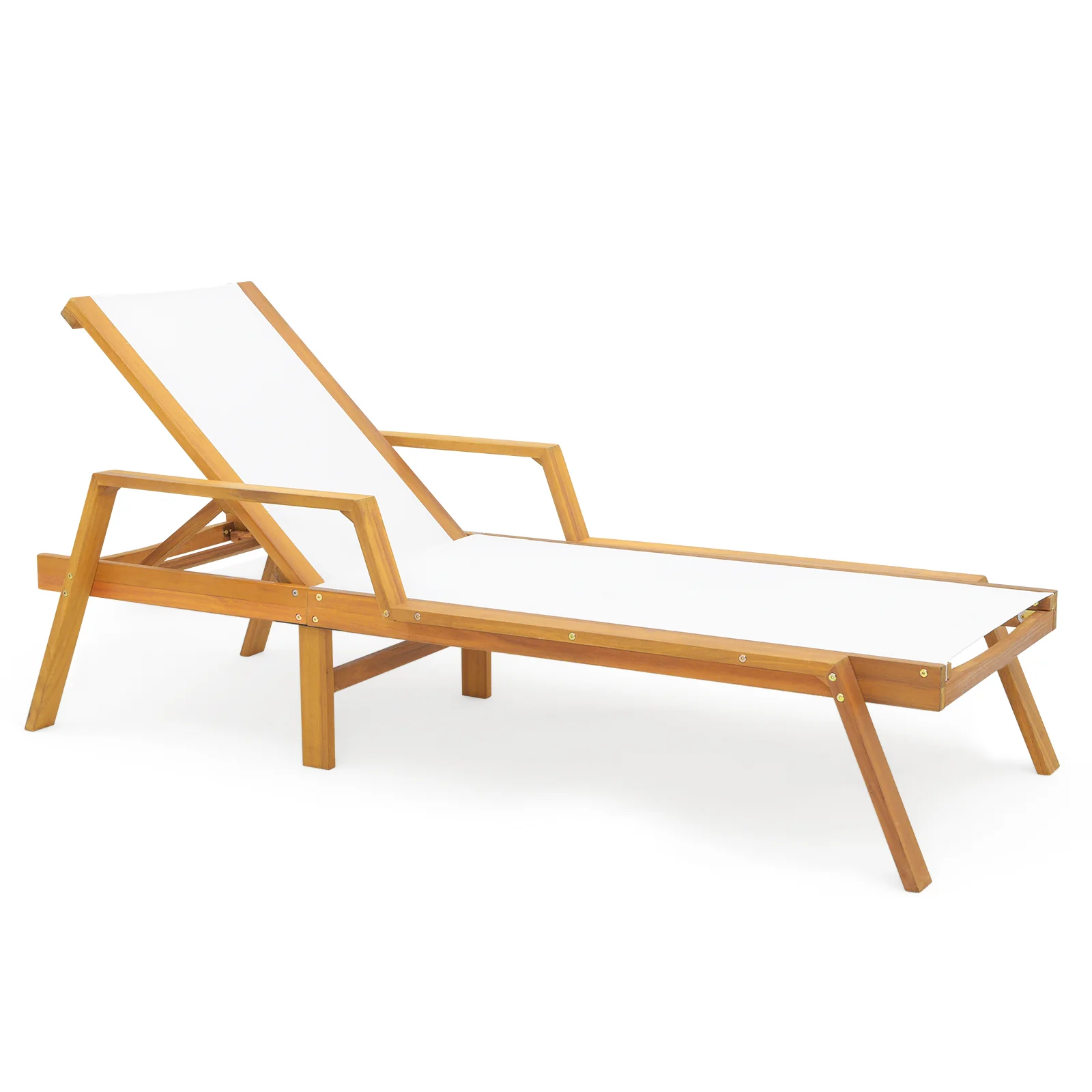 Patio Chaise Lounge Chair With Armrests, White - Image 5