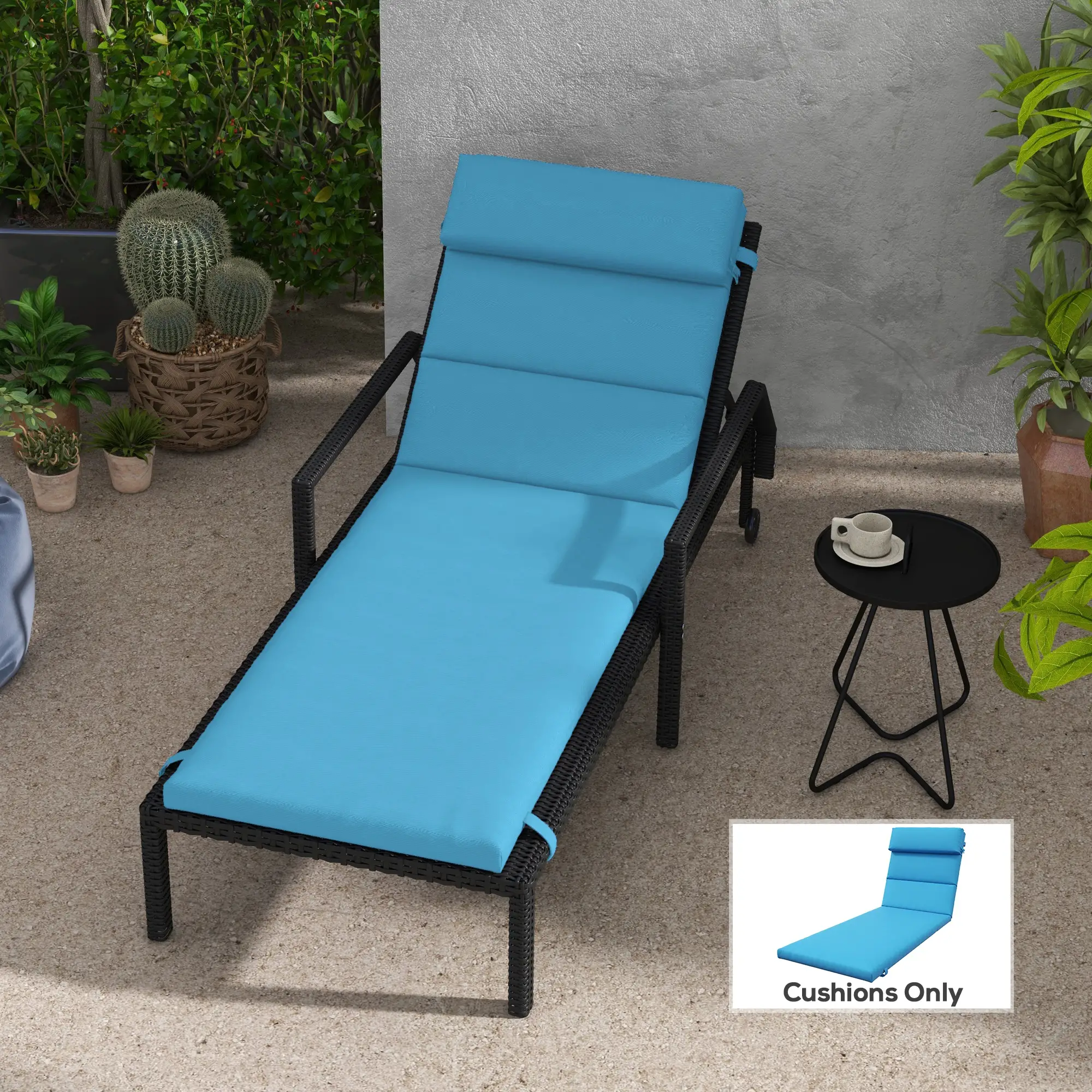 Patio Chaise Lounge Cushion, Sun Lounger Pad with Headrest, Turquoise - Image 8