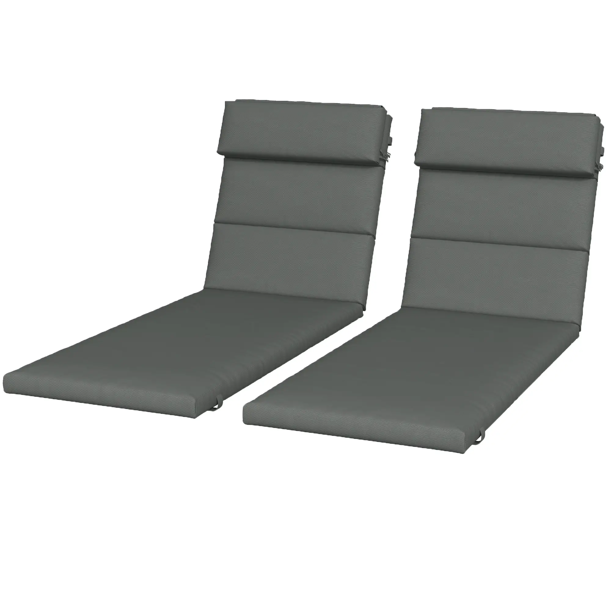 Patio Chaise Lounge Cushions, Headrest, Ties, Set of 2, Grey