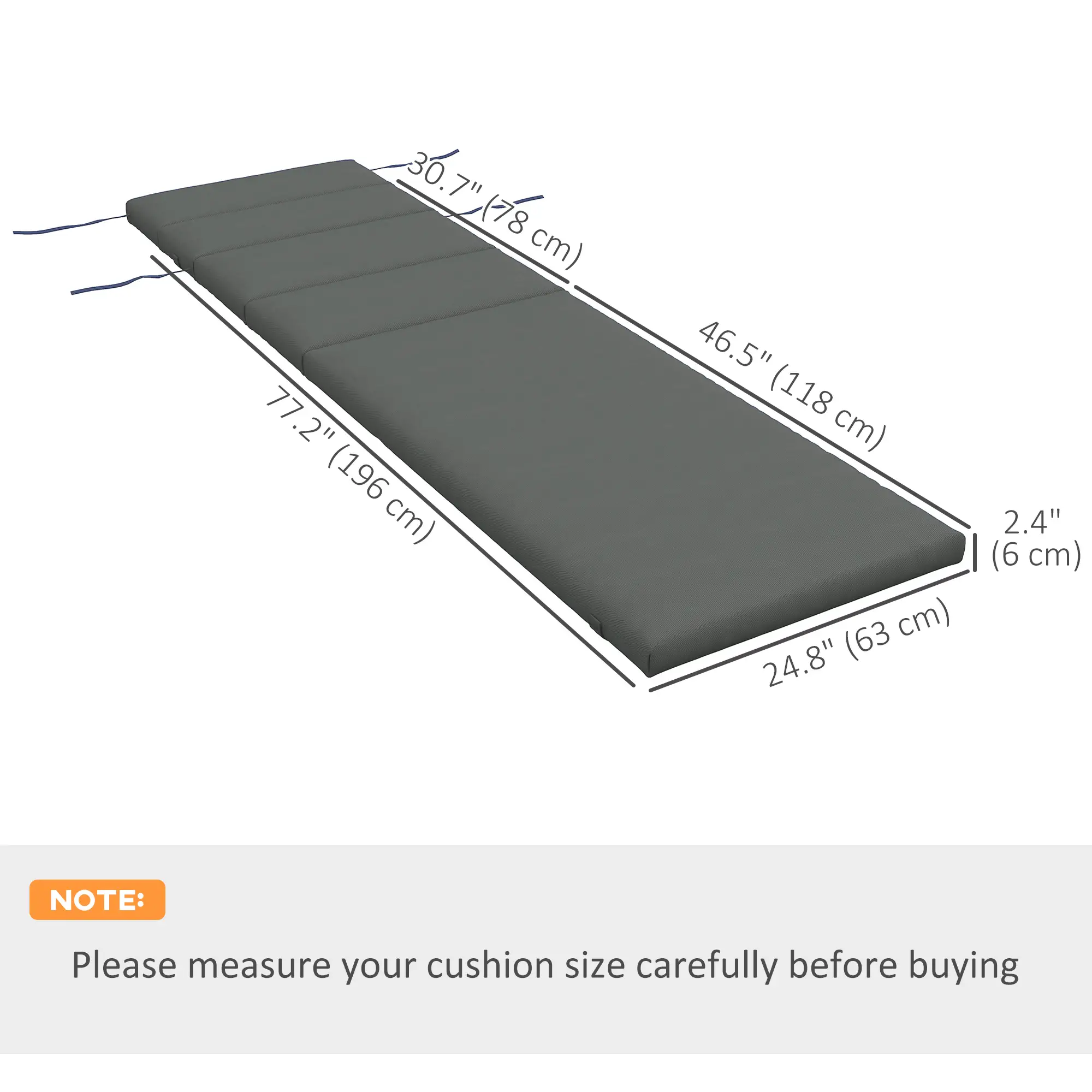 Patio Chaise Lounge Cushions, Headrest, Ties, Set of 2, Grey - Image 3