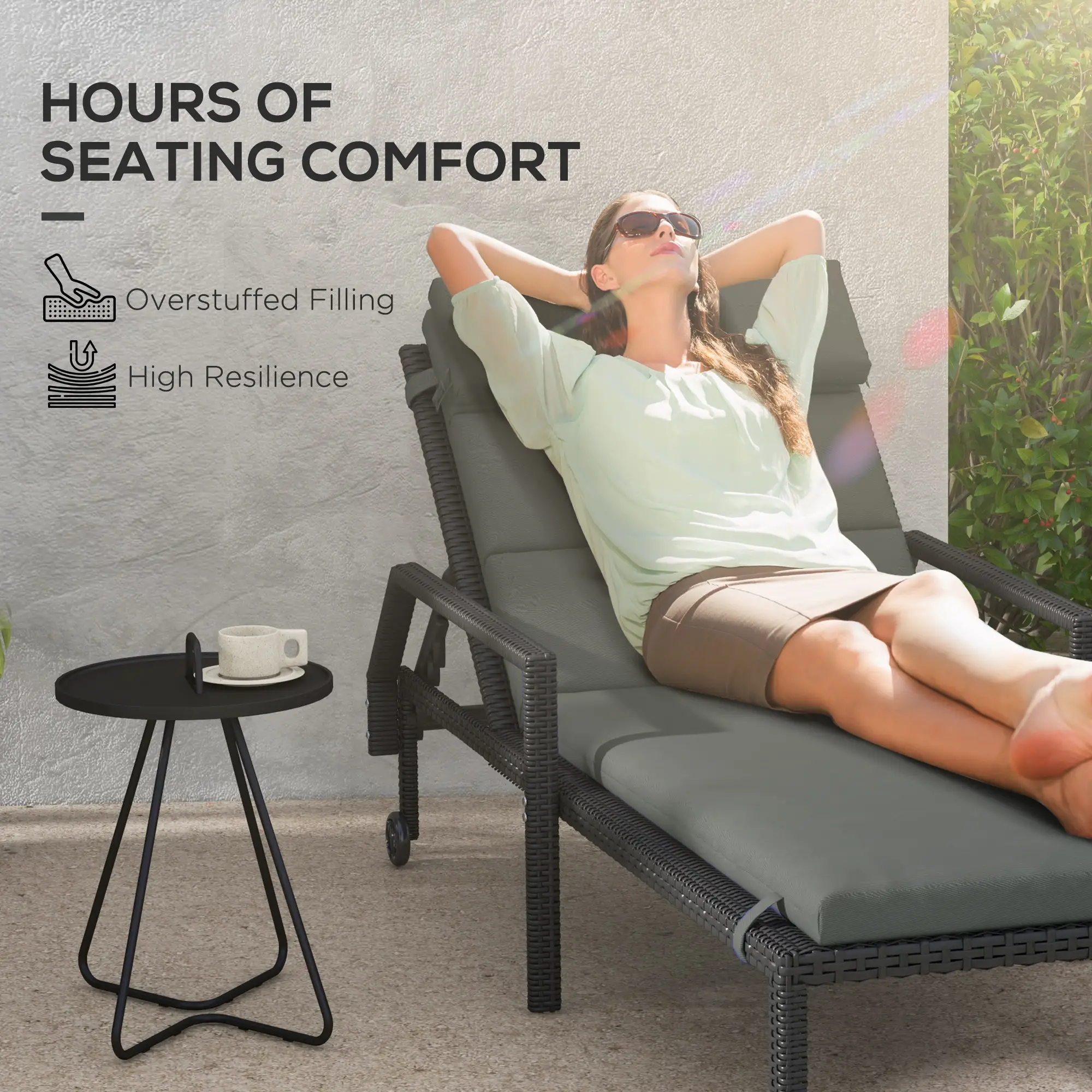 Patio Chaise Lounge Cushions, Headrest, Ties, Set of 2, Grey - Image 4