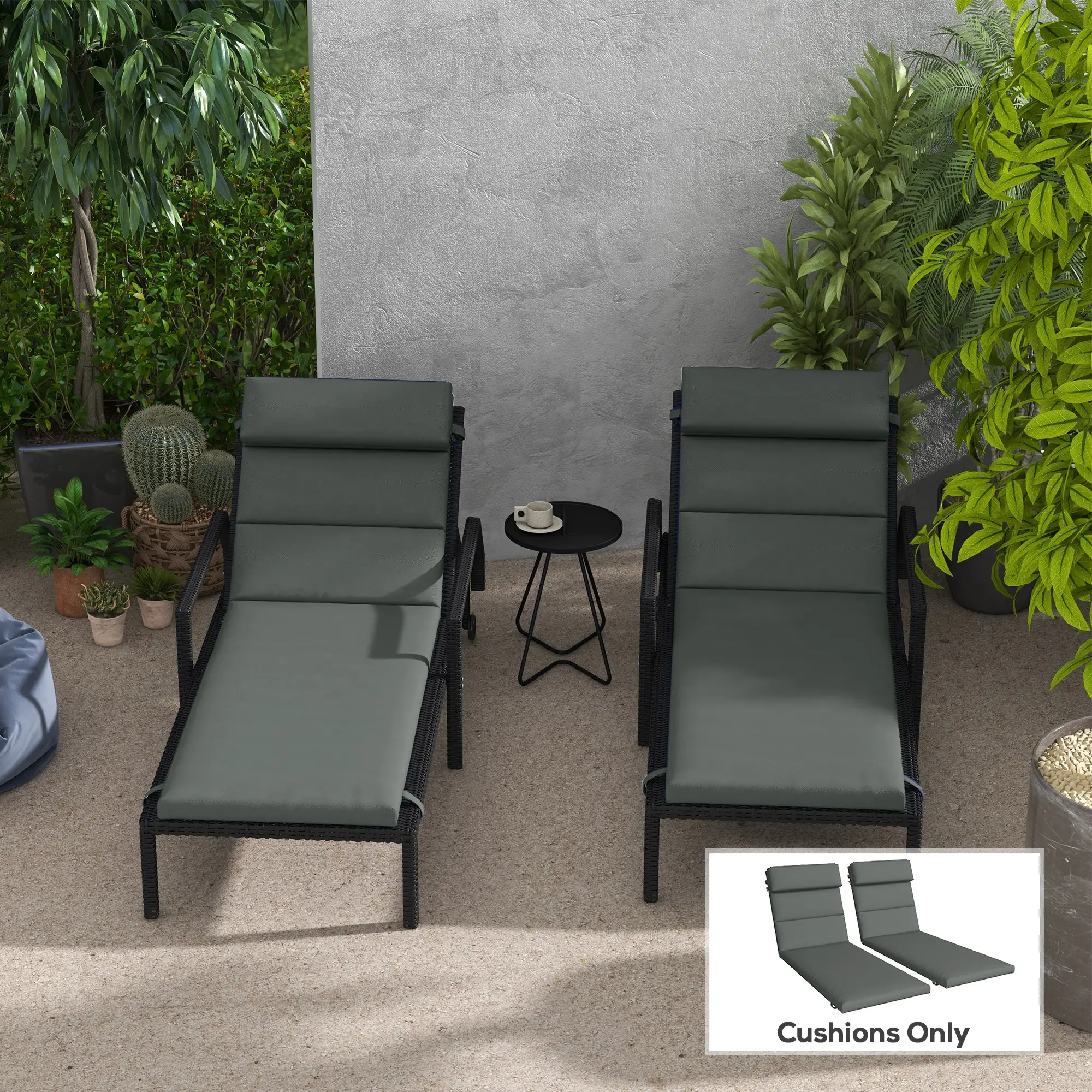 Patio Chaise Lounge Cushions, Headrest, Ties, Set of 2, Grey - Image 8