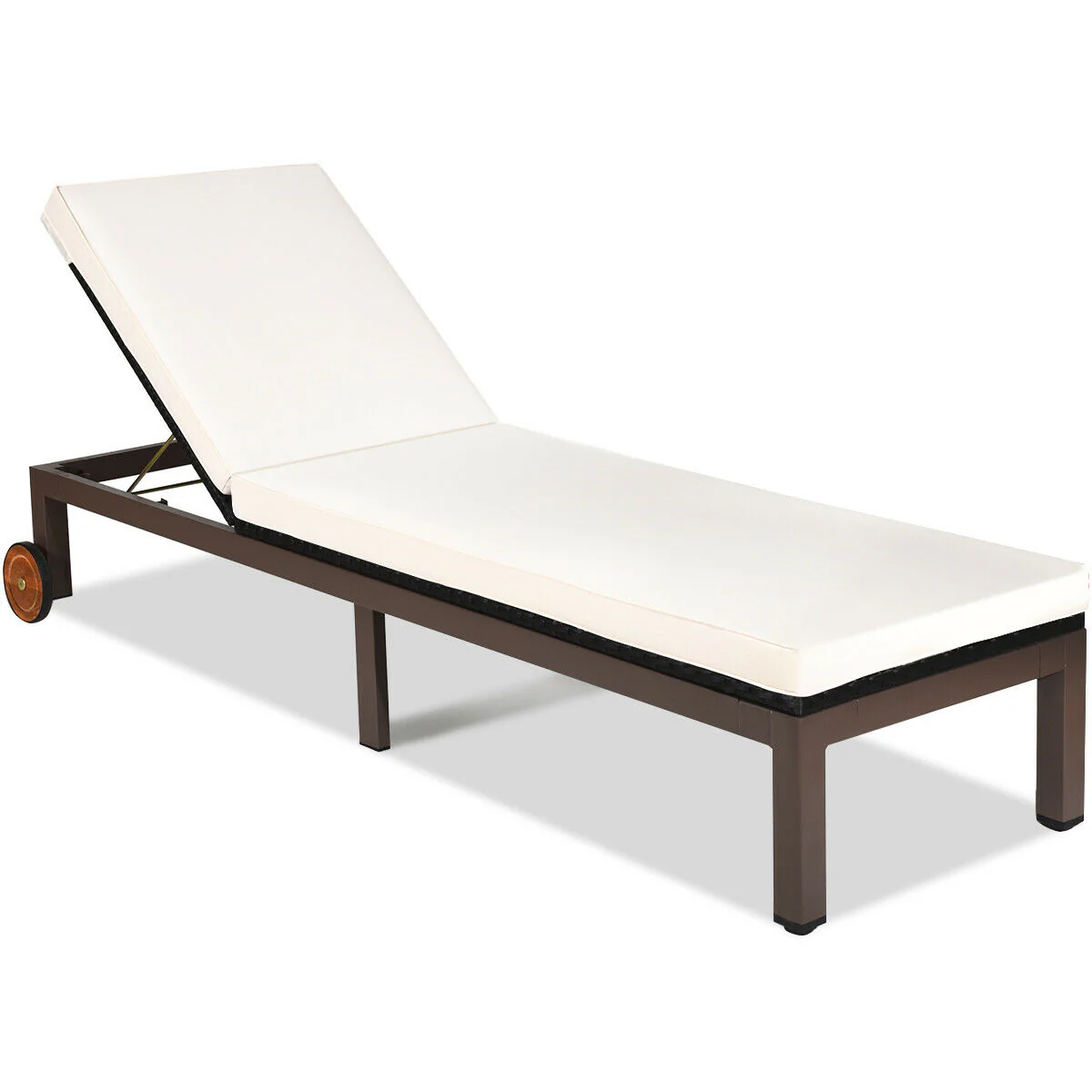 Patio Chaise Lounge, Outdoor Rattan Recliner Chair, Beige - Image 4