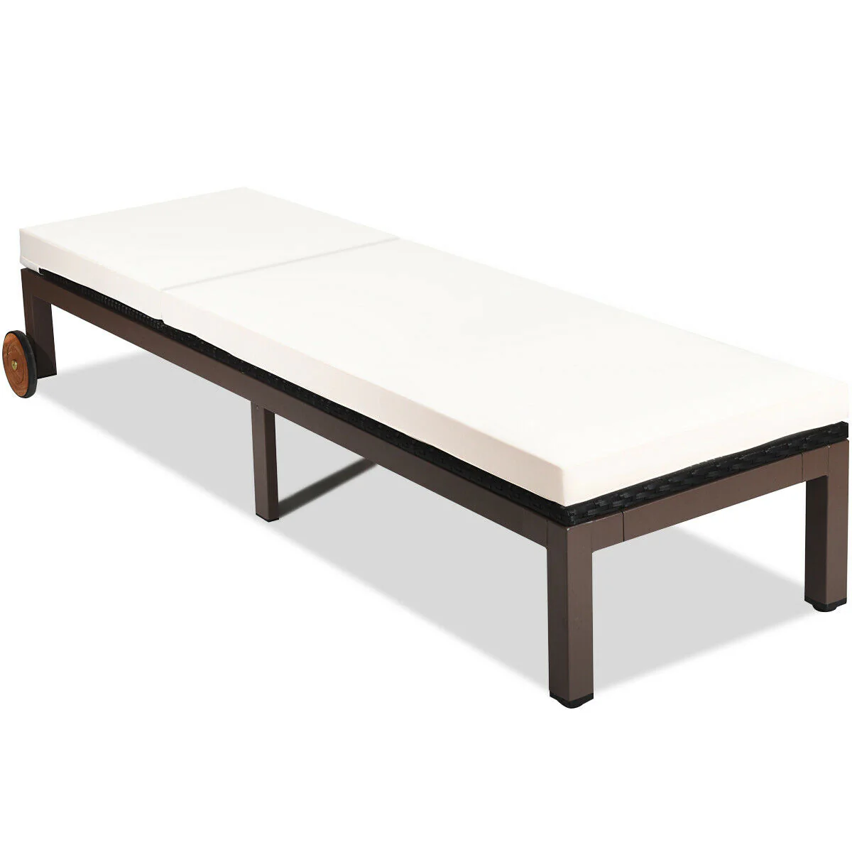 Patio Chaise Lounge, Outdoor Rattan Recliner Chair, Beige - Image 5