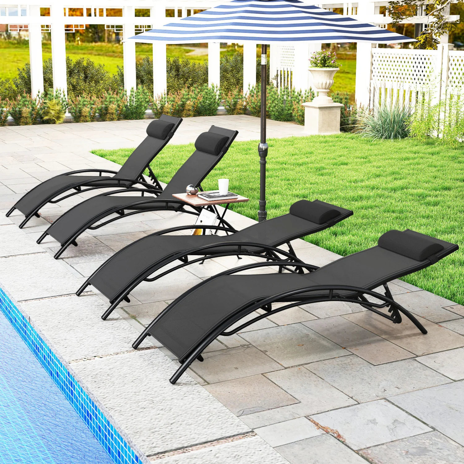Patio Chaise Lounges Set of 2 Outdoor Recliner with 5-Position Backrest, Black - Image 6