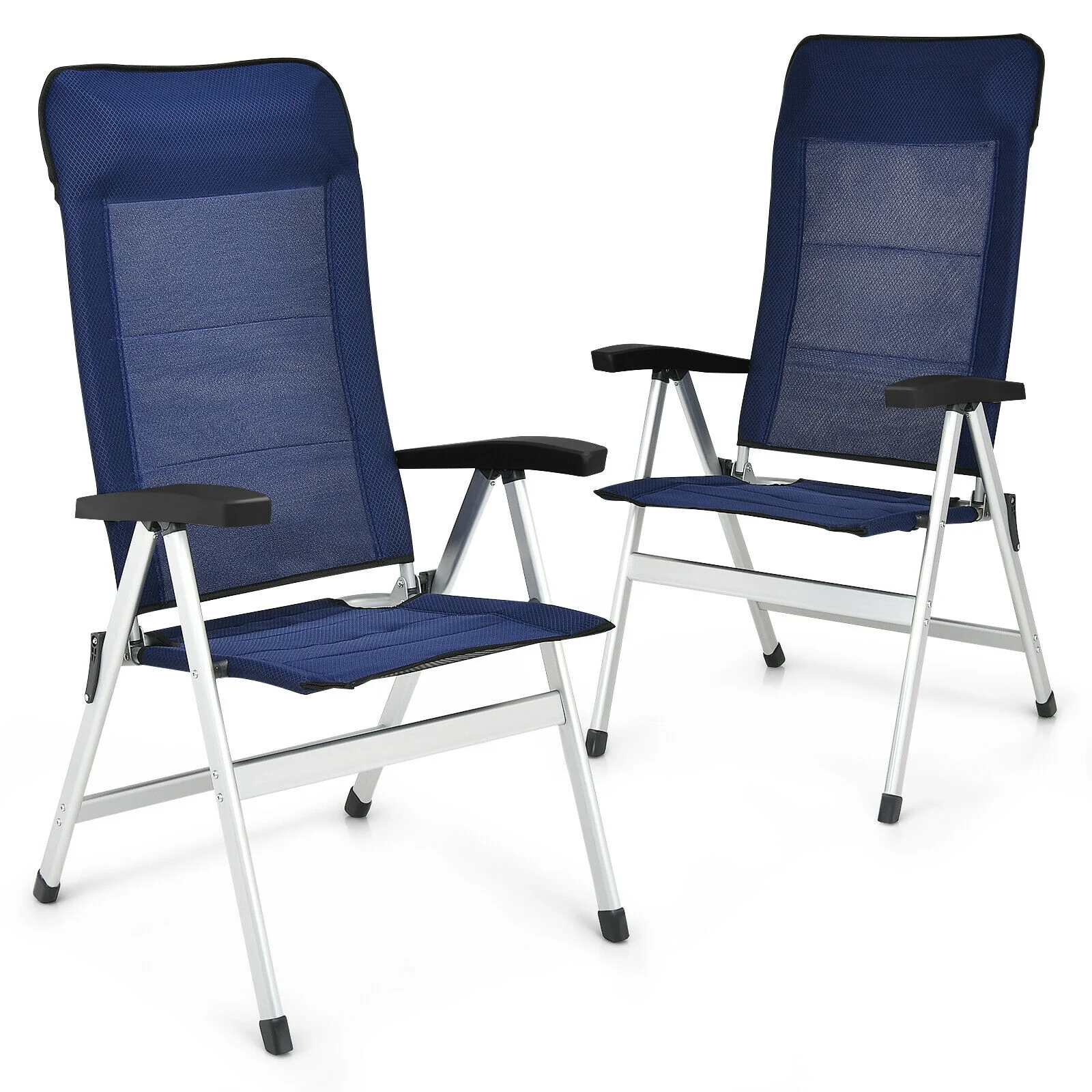 Patio Dining Chair, Adjustable Headrest, 2-Piece Set, Blue