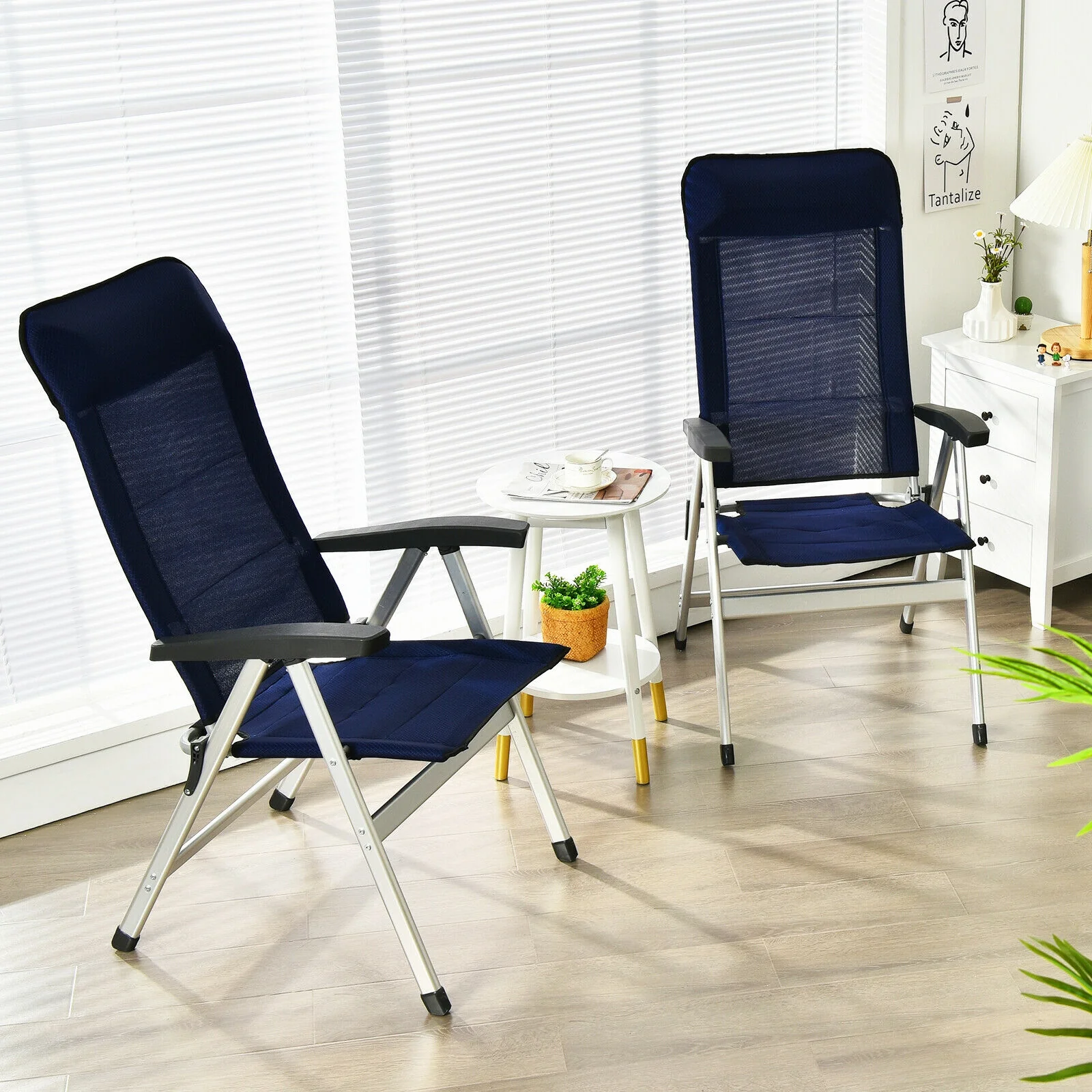 Patio Dining Chair, Adjustable Headrest, 2-Piece Set, Blue - Image 8