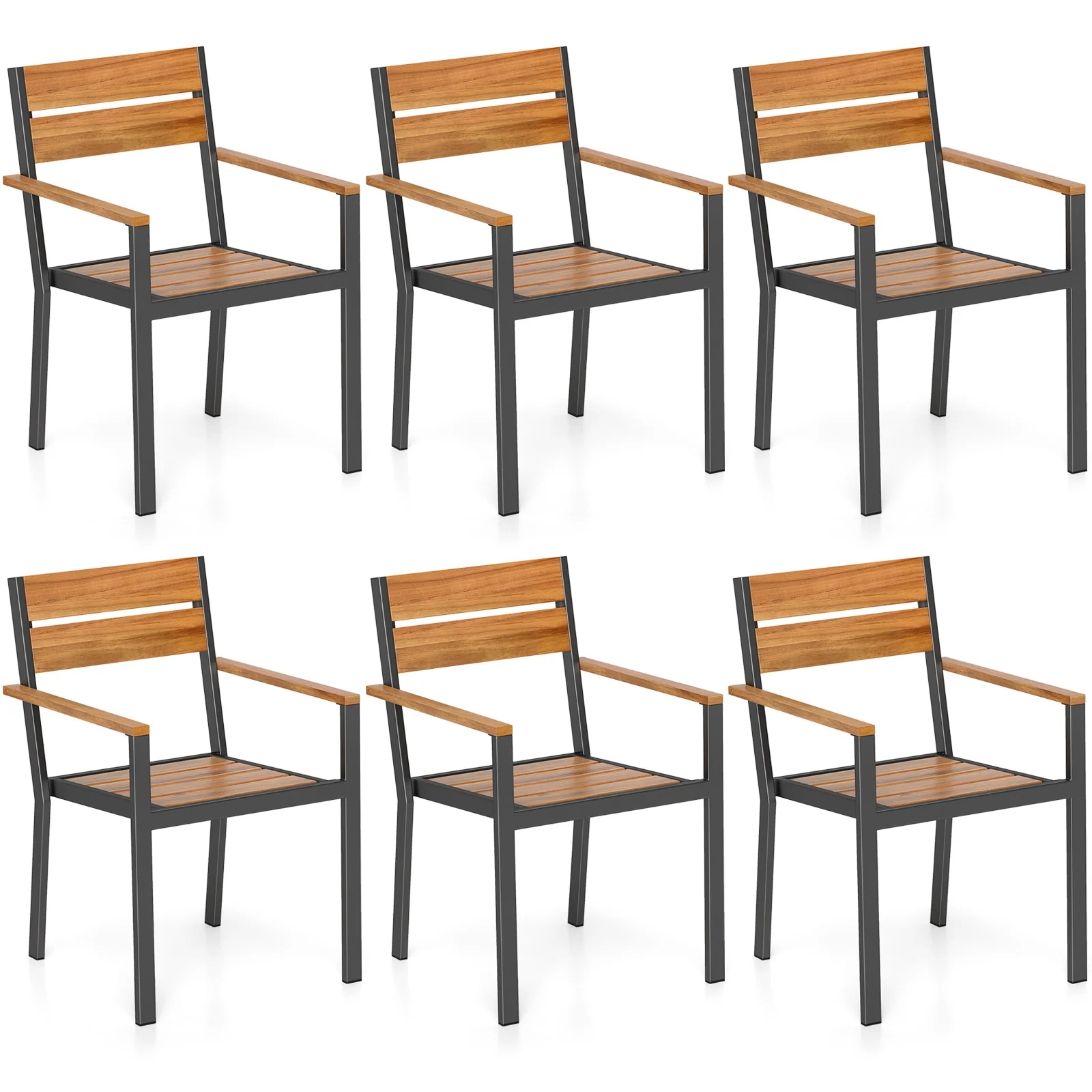 Patio Dining Chair Set Of 6, Acacia Armrest, Brown - Image 4
