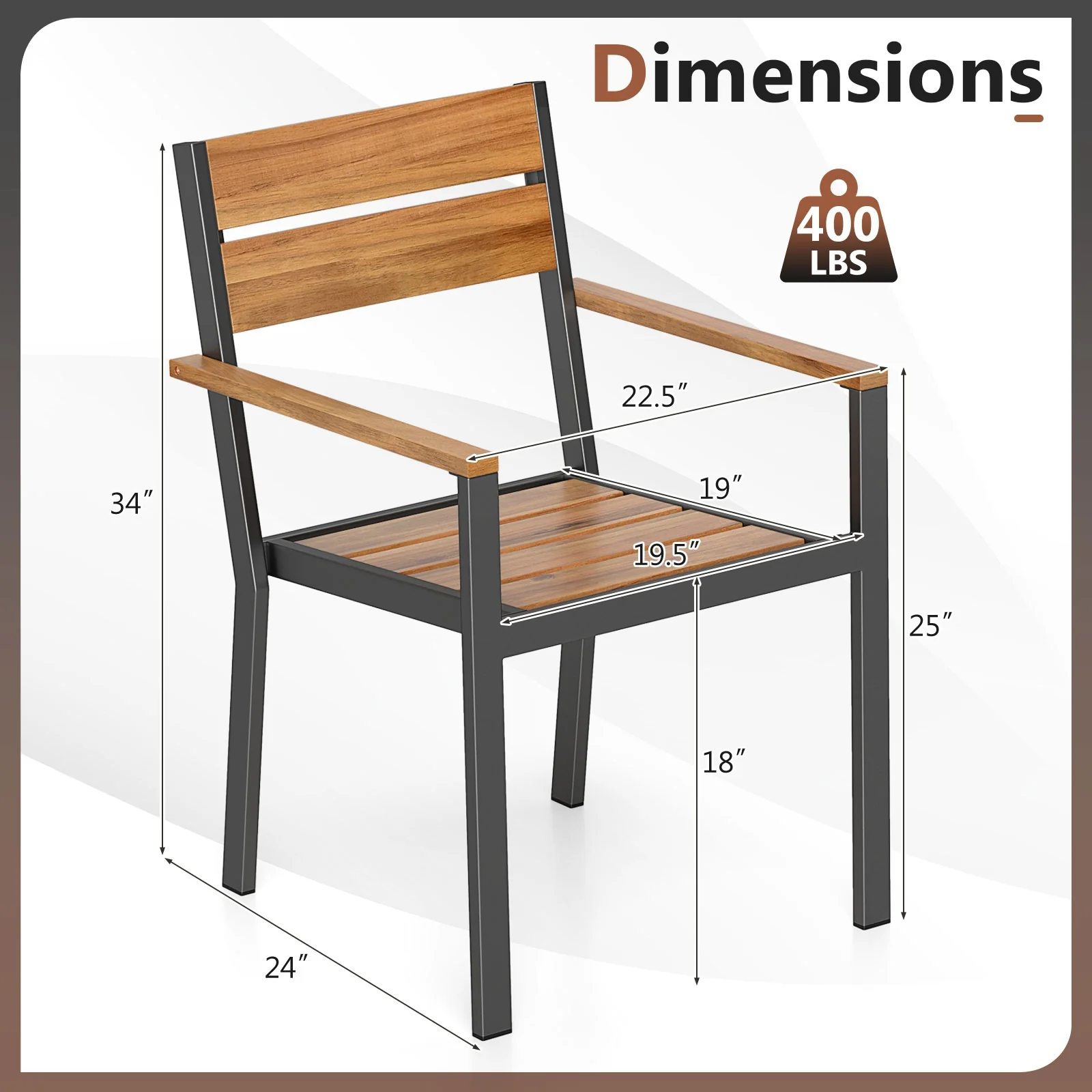 Patio Dining Chair Set Of 6, Acacia Armrest, Brown - Image 5