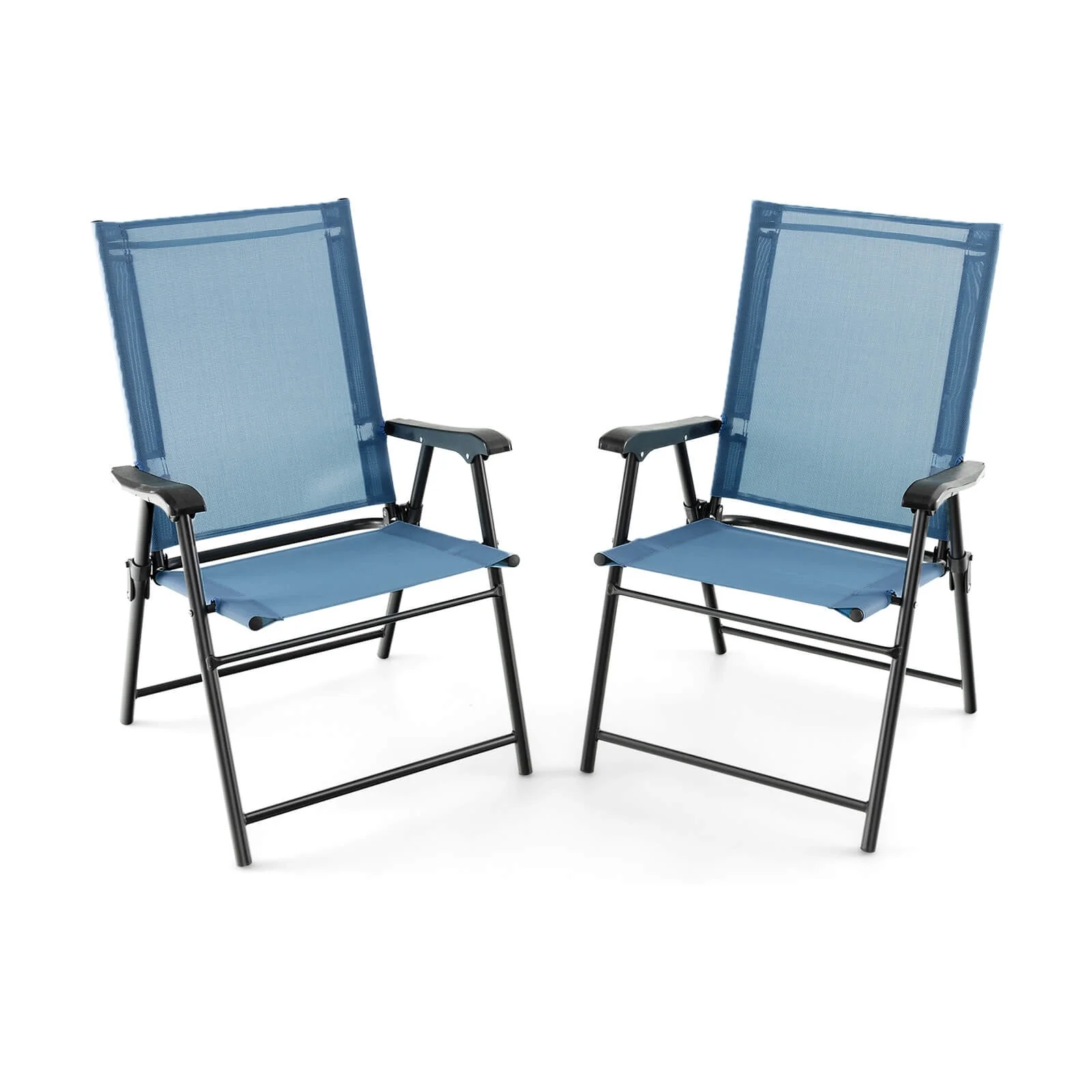 Patio Dining Chair With Armrests, Metal Frame, Blue - Image 4
