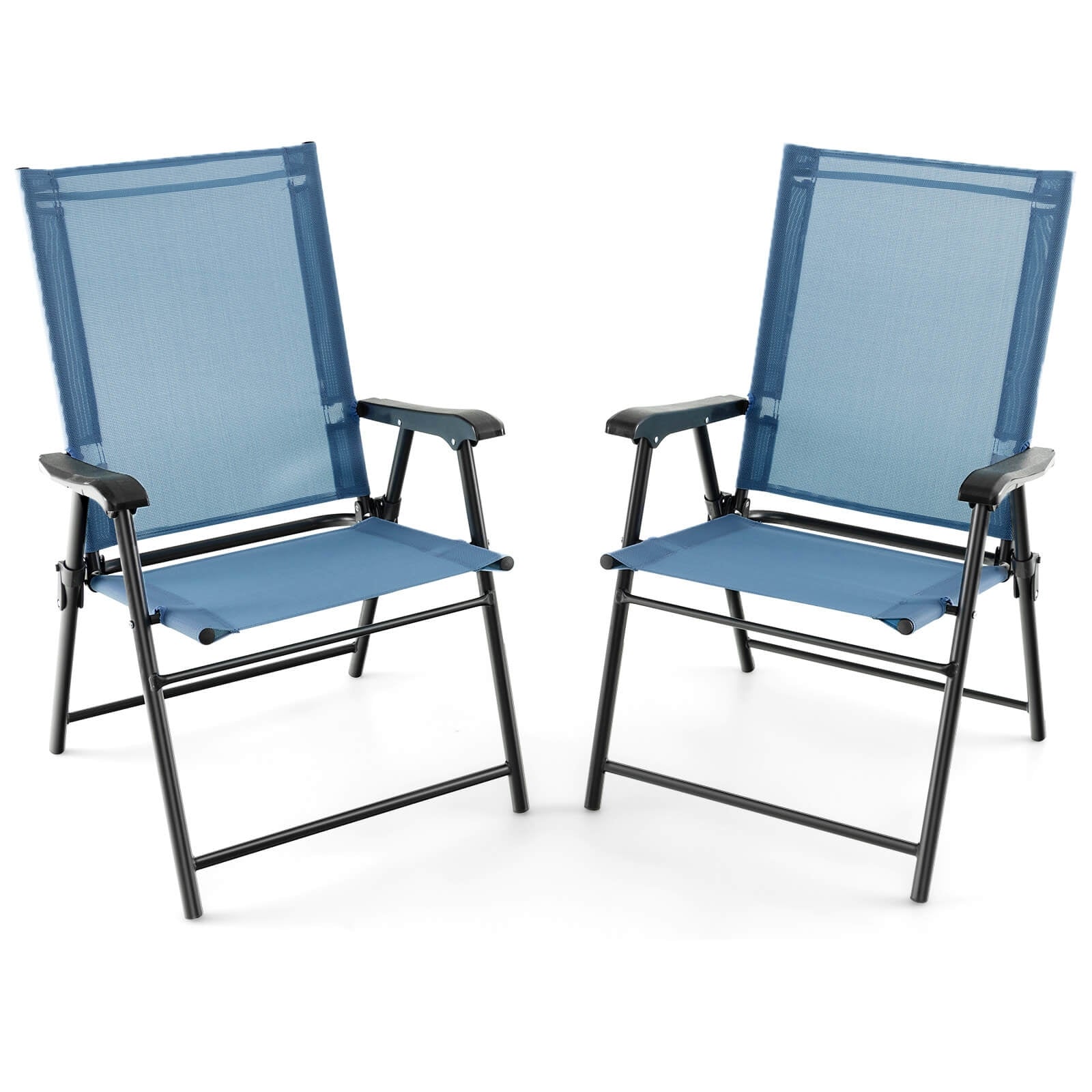 Patio Dining Chair With Armrests, Metal Frame, Blue - Image 5