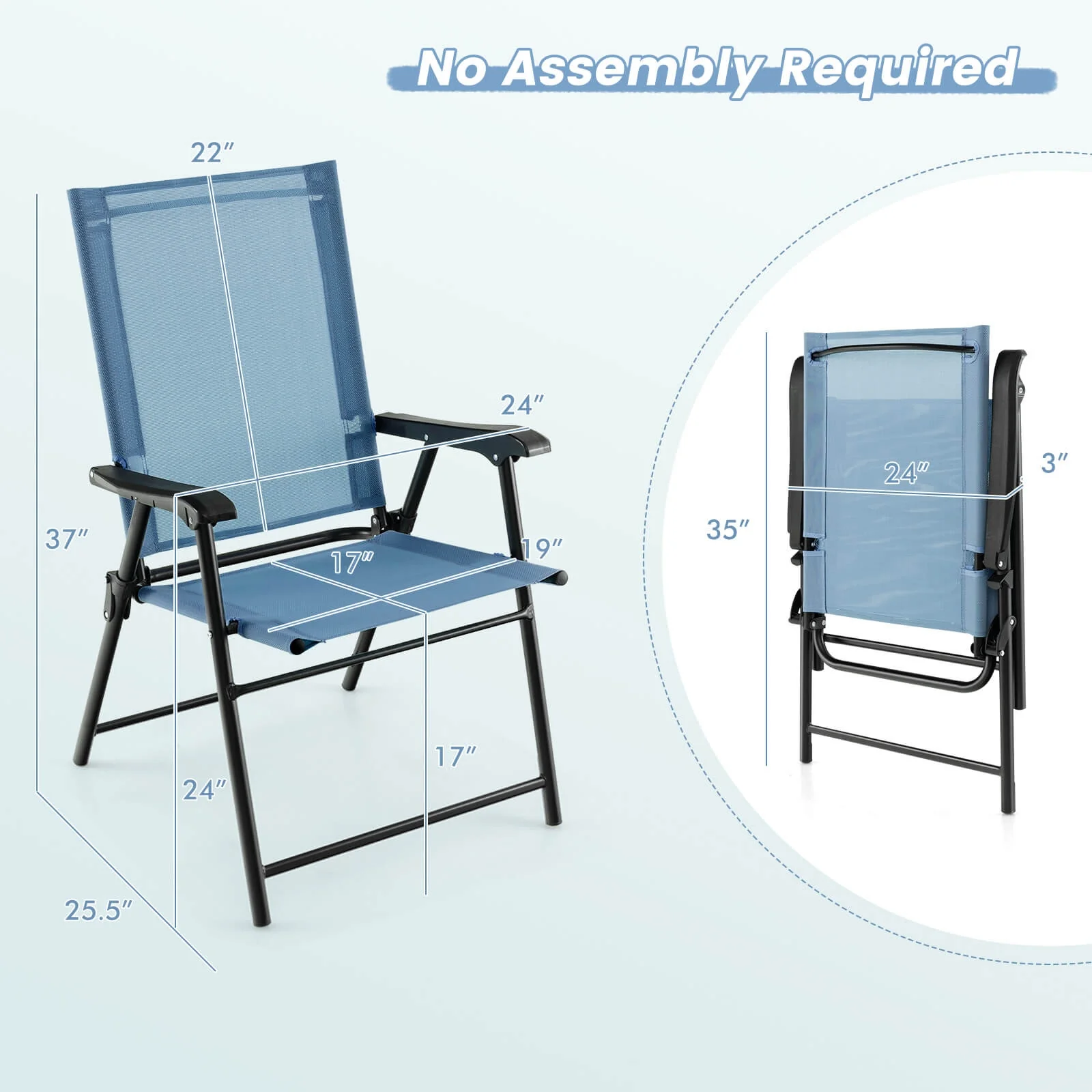 Patio Dining Chair With Armrests, Metal Frame, Blue - Image 6