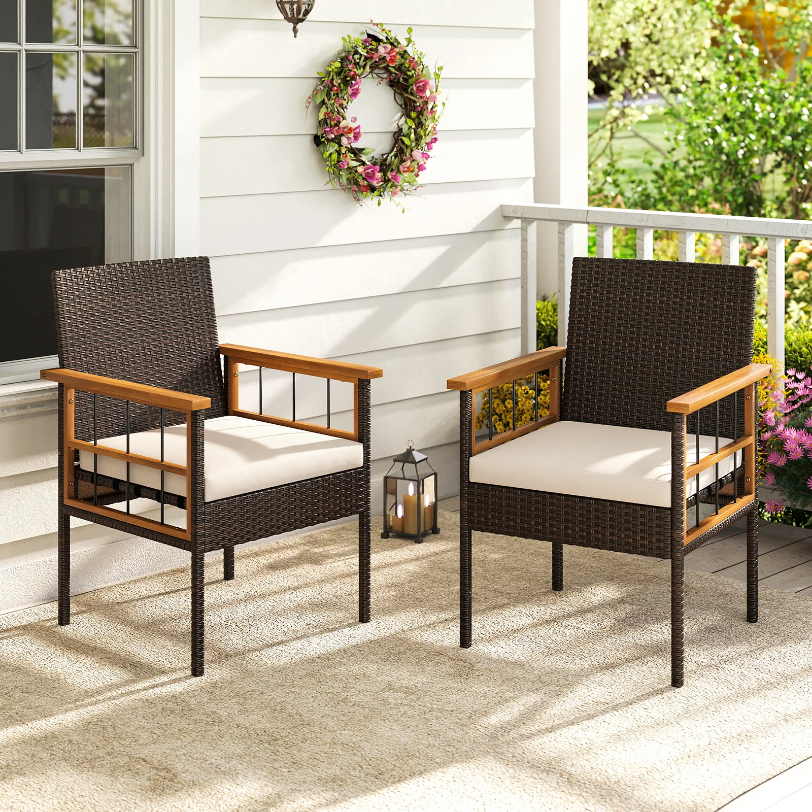 Patio Dining Chairs Set of 2, White - Image 2