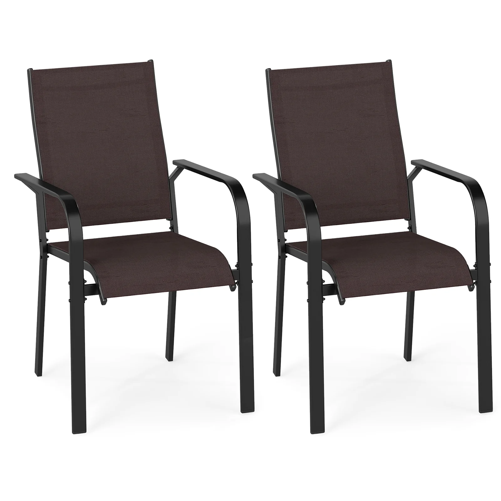 Patio Dining Chairs Set of 2/4/6 Stackable Outdoor Armchairs-Set of 2, Coffee