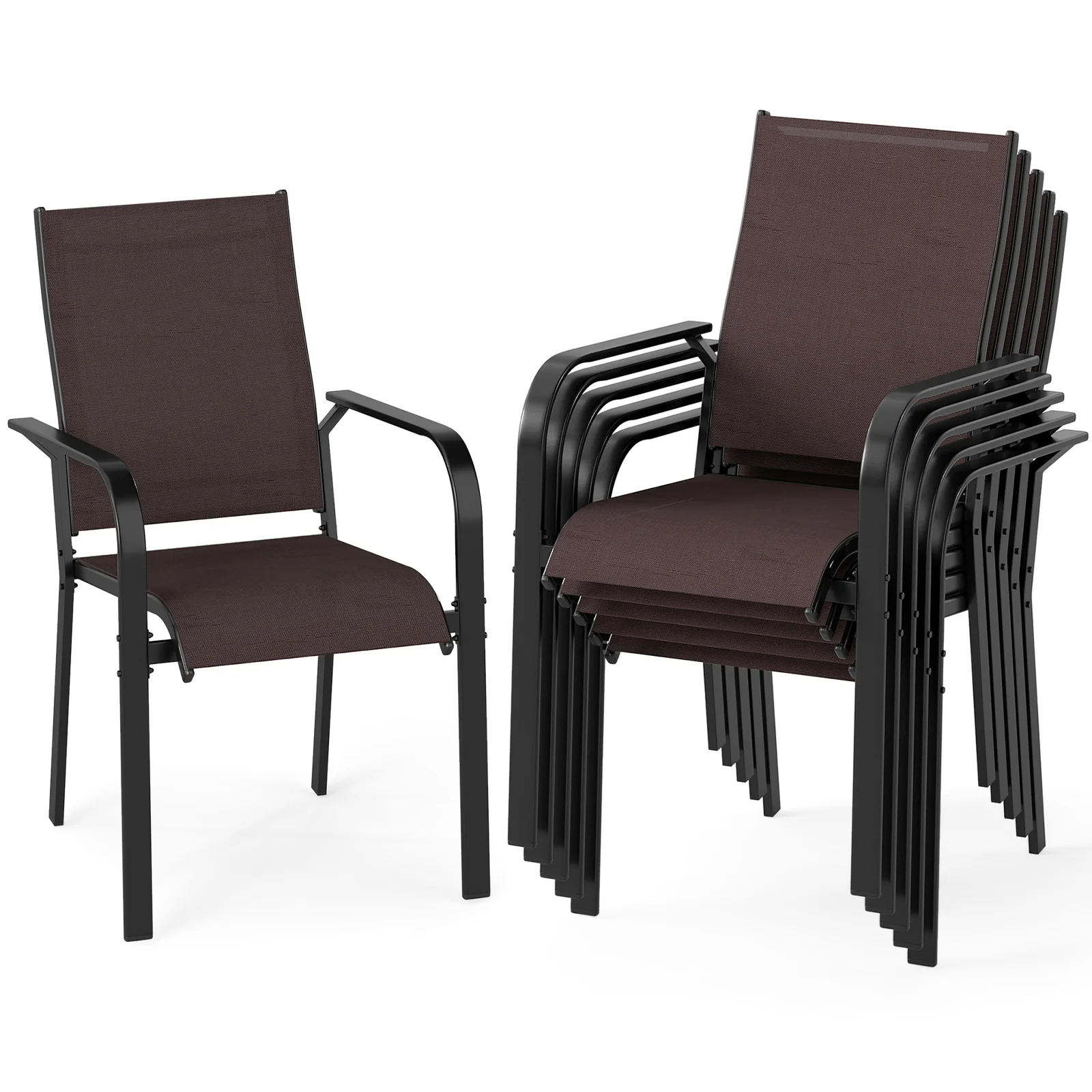 Patio Dining Chairs Set of 2/4/6 Stackable Outdoor Armchairs-Set of 6, Coffee