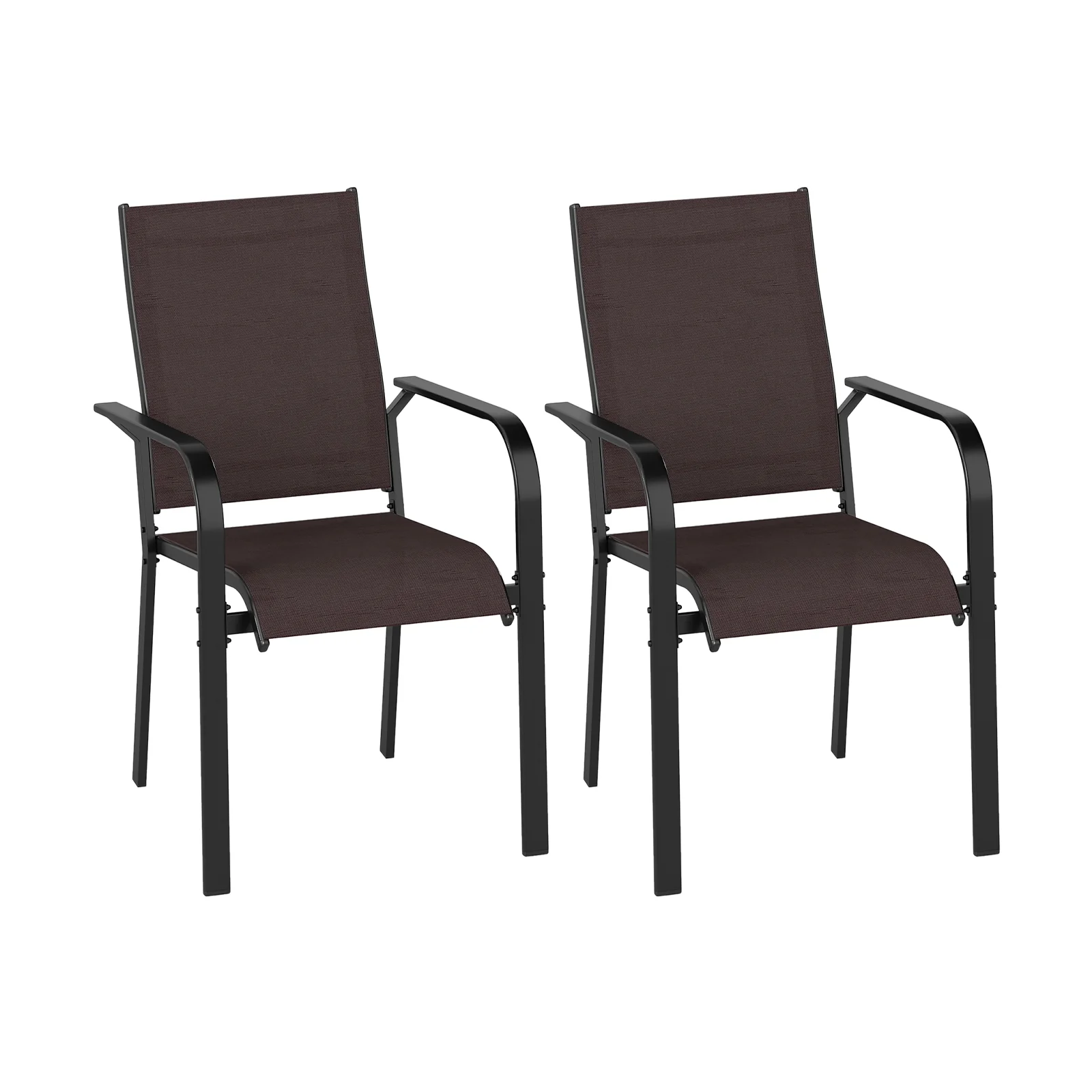 Patio Dining Chairs Set of 2/4/6 Stackable Outdoor Armchairs-Set of 6, Coffee - Image 4