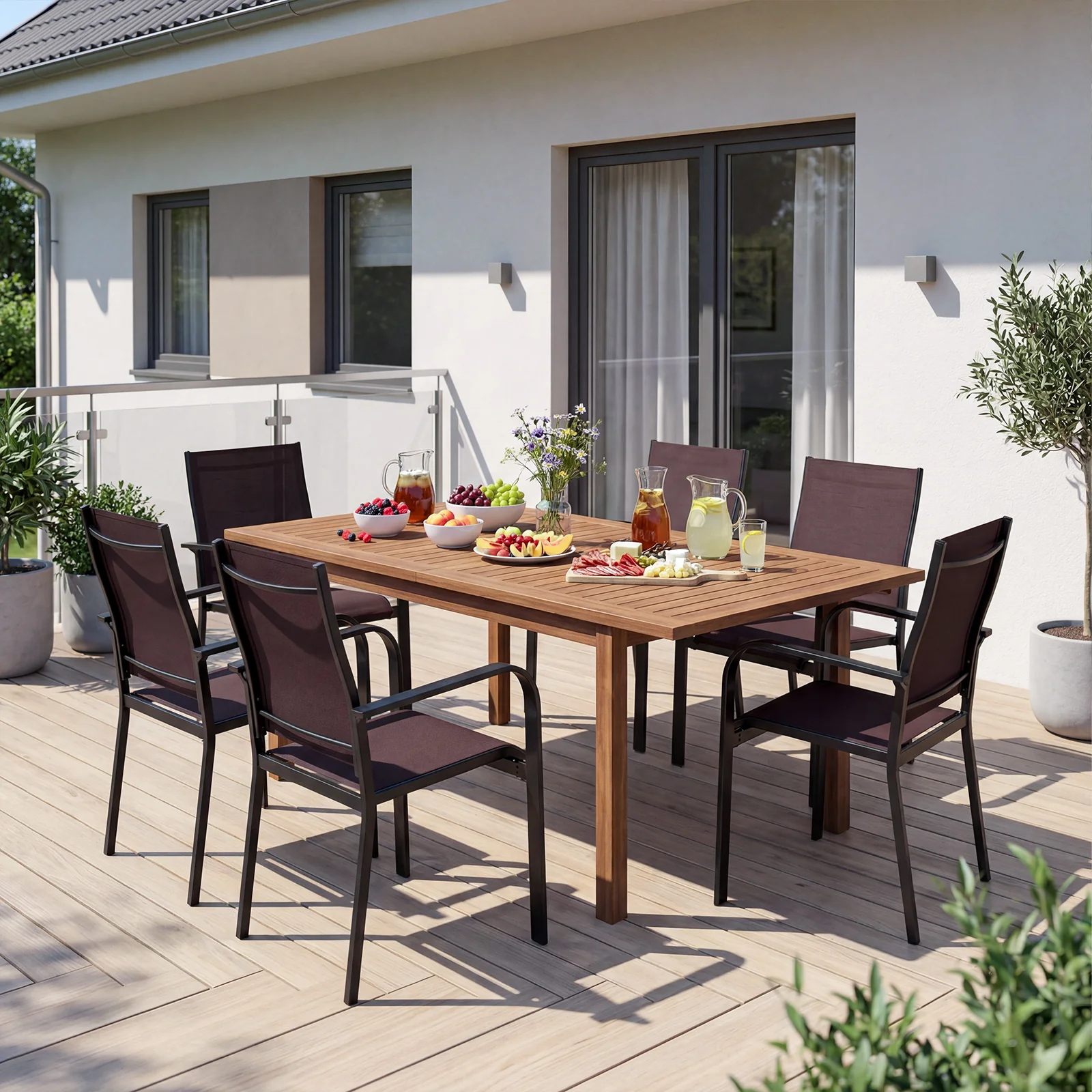 Patio Dining Chairs Set of 2/4/6 Stackable Outdoor Armchairs-Set of 6, Coffee - Image 6