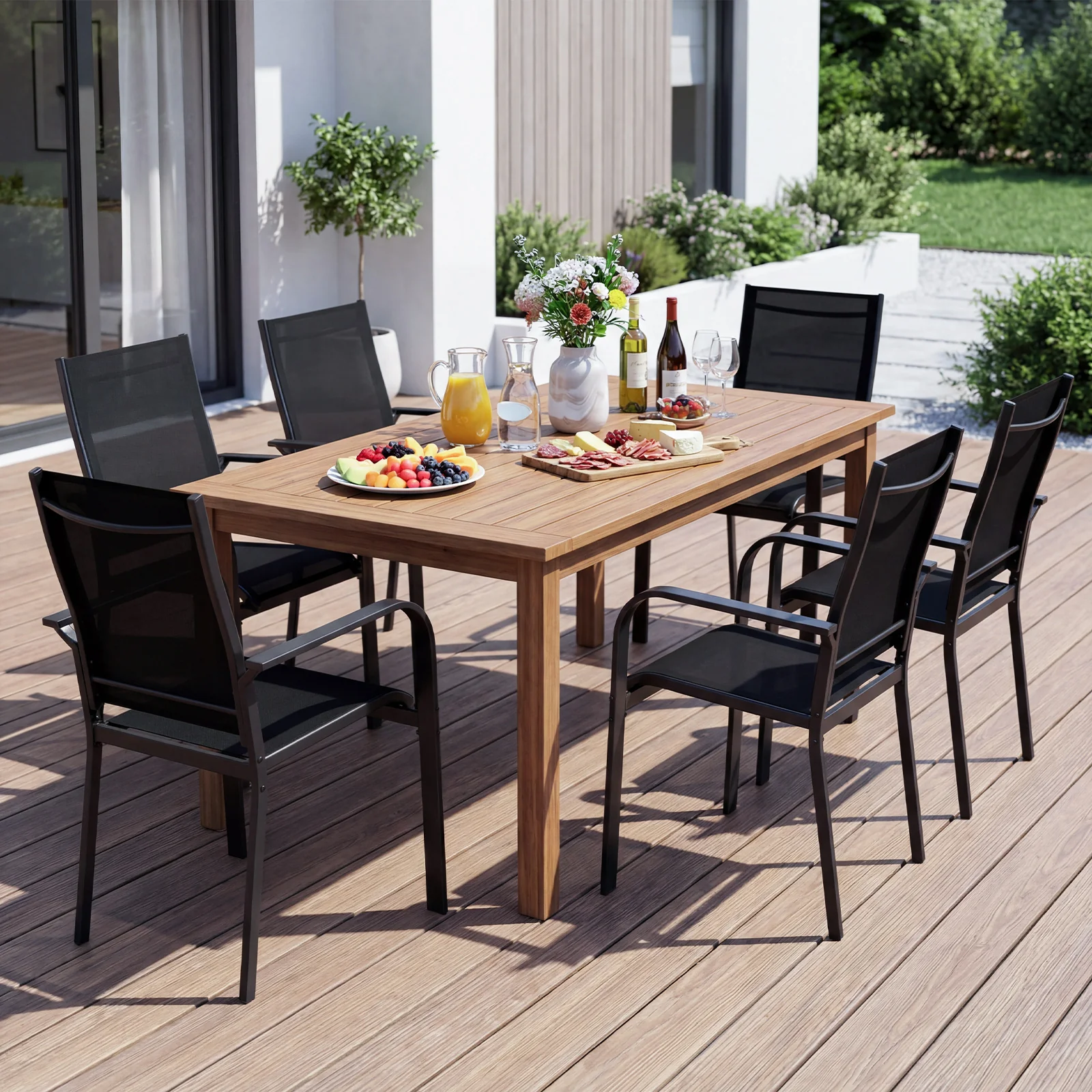 Patio Dining Chairs Set of 2/4/6 Stackable Outdoor Armchairs with Metal Frame-Set of 2 - Image 2