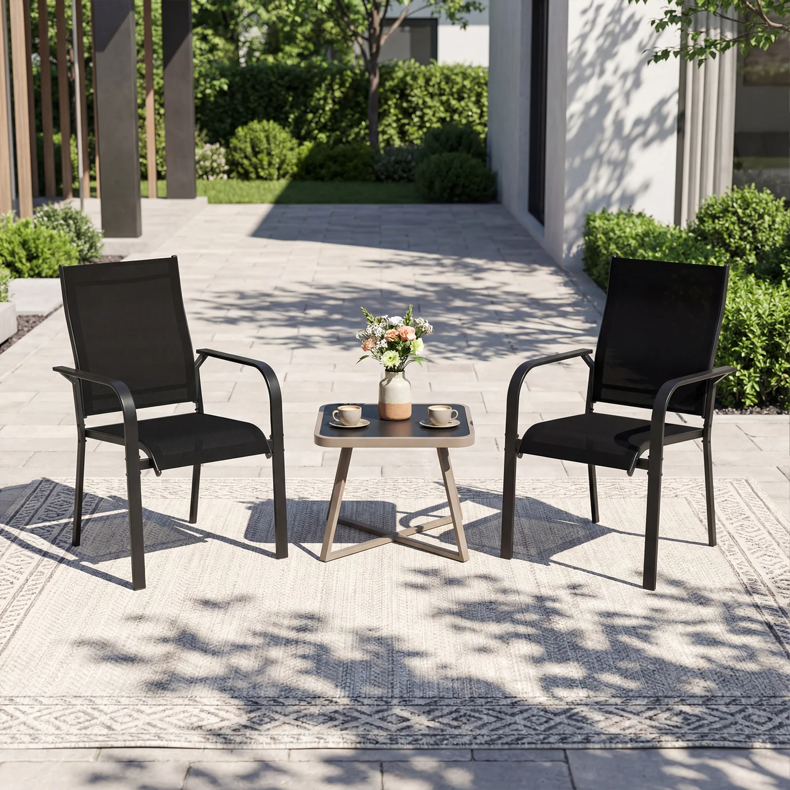 Patio Dining Chairs Set of 2/4/6 Stackable Outdoor Armchairs with Metal Frame-Set of 2 - Image 3