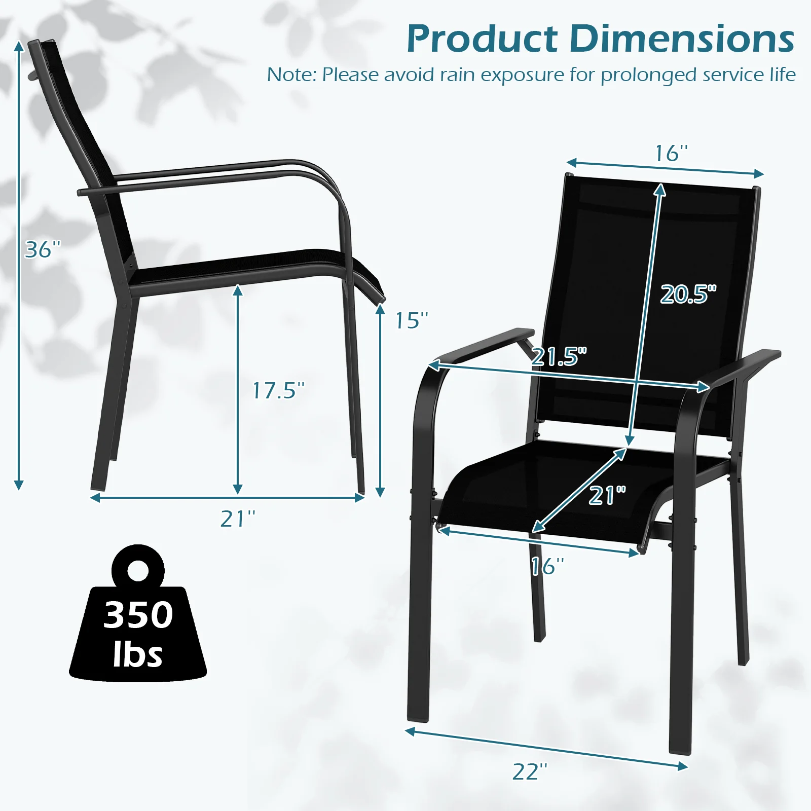 Patio Dining Chairs Set of 2/4/6 Stackable Outdoor Armchairs with Metal Frame-Set of 2 - Image 5
