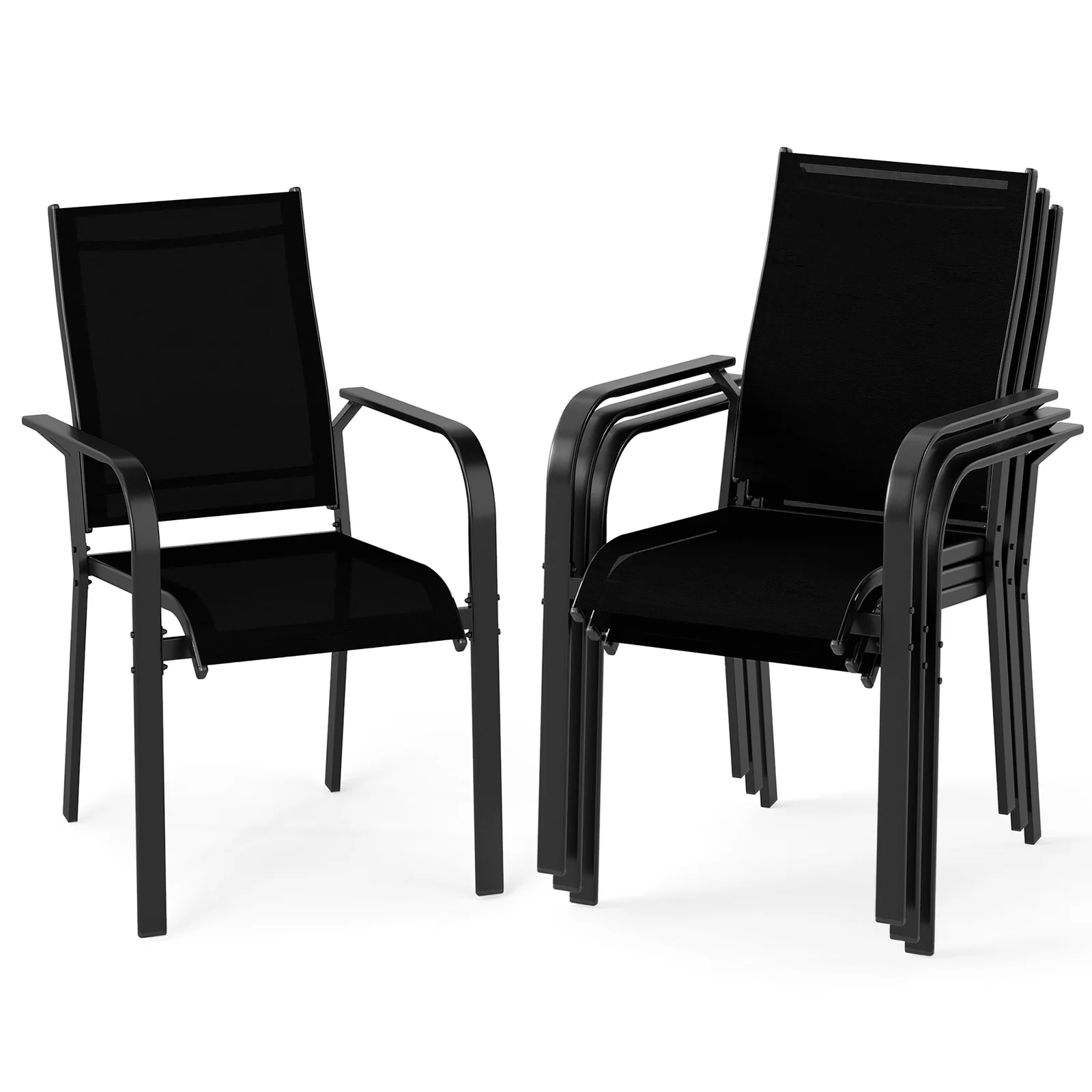 Patio Dining Chairs Set of 2/4/6 Stackable Outdoor Armchairs with Metal Frame-Set of 4 - Image 3