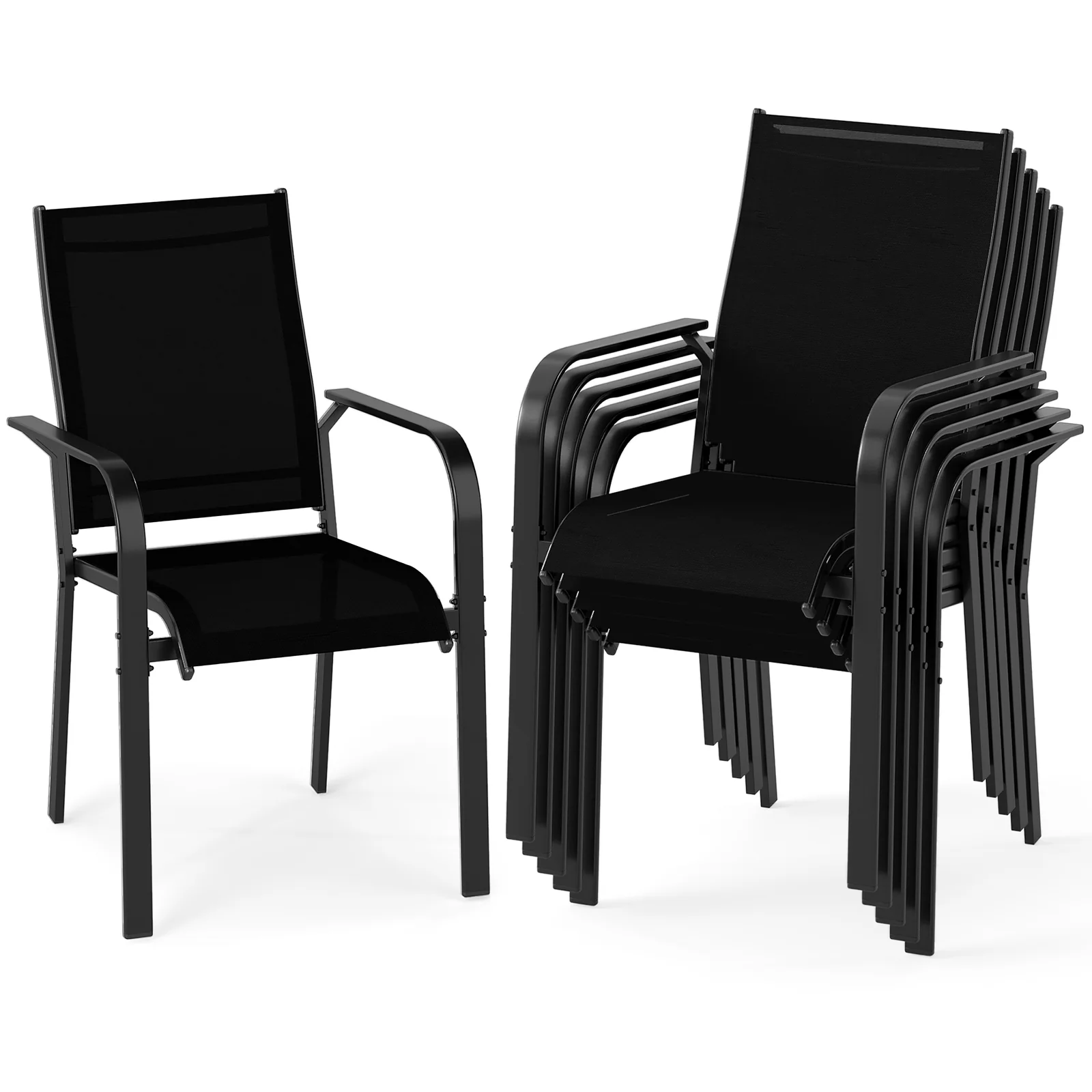 Patio Dining Chairs Set of 2/4/6 Stackable Outdoor Armchairs with Metal Frame-Set of 6 - Image 3