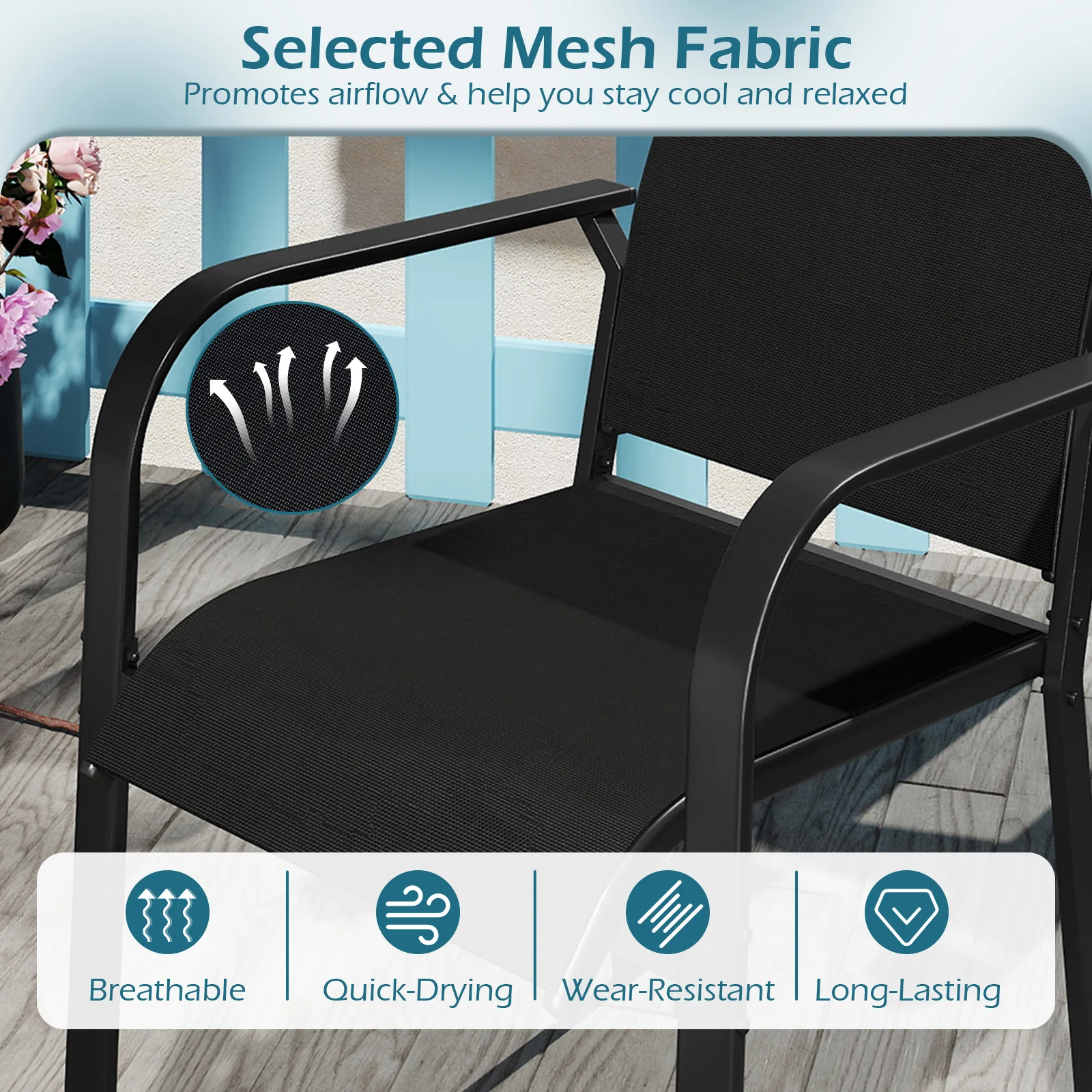 Patio Dining Chairs Set of 2/4/6 Stackable Outdoor Armchairs with Metal Frame-Set of 6 - Image 5